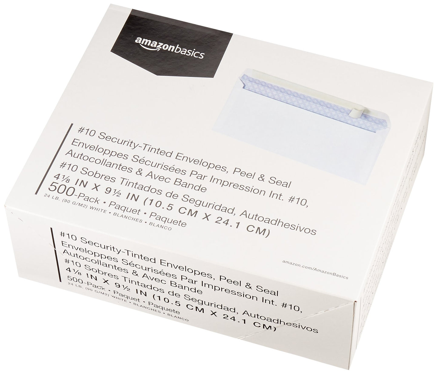 Amazon Basics #10 Security-Tinted Self-Seal Business Letter Envelopes, Peel & Seal Closure - 500-Pack, White