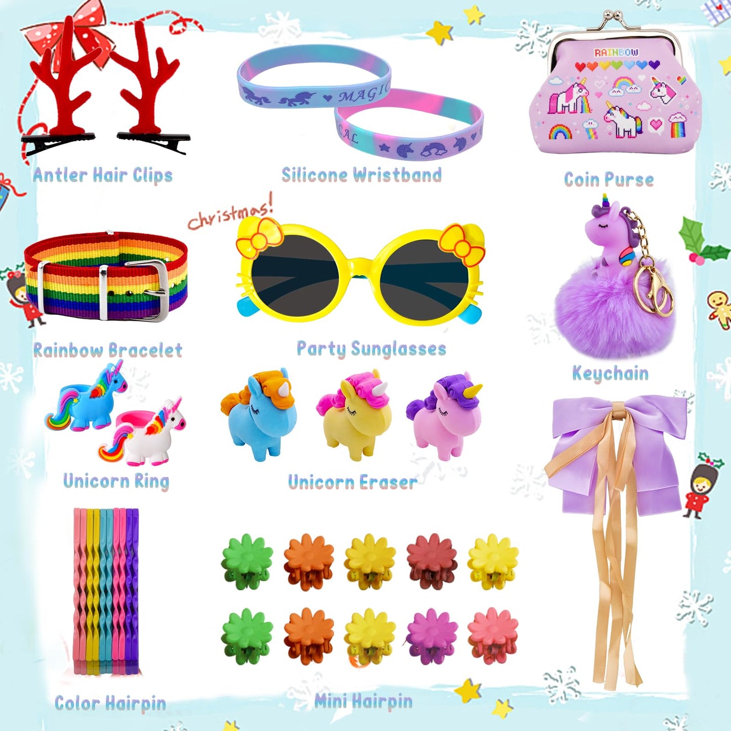 Advent Calendar 2025 for Girls, Christmas Countdown Calendar with 24 Unique Jewellery Gifts, Including Hair Accessories, Jewelry, Hair Clips, Beautiful Bracelets, Cute Ring, Stickers, Coin Purse