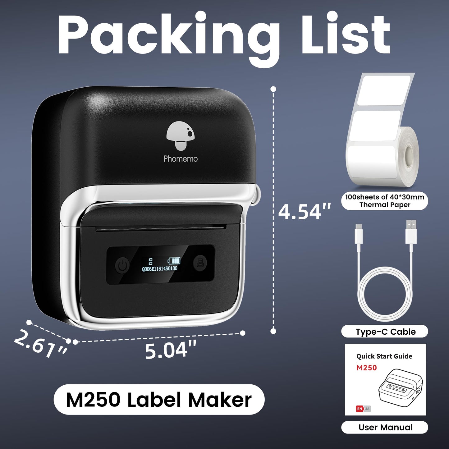 Phomemo M250 Label Maker, 3 Inch Thermal Label Maker Machine with Tape, Versatile App with 1500 Icons & 200 Templates, Thermal Barcode Label Printer for Small Bussiness, Office, Home, with 100 Labels