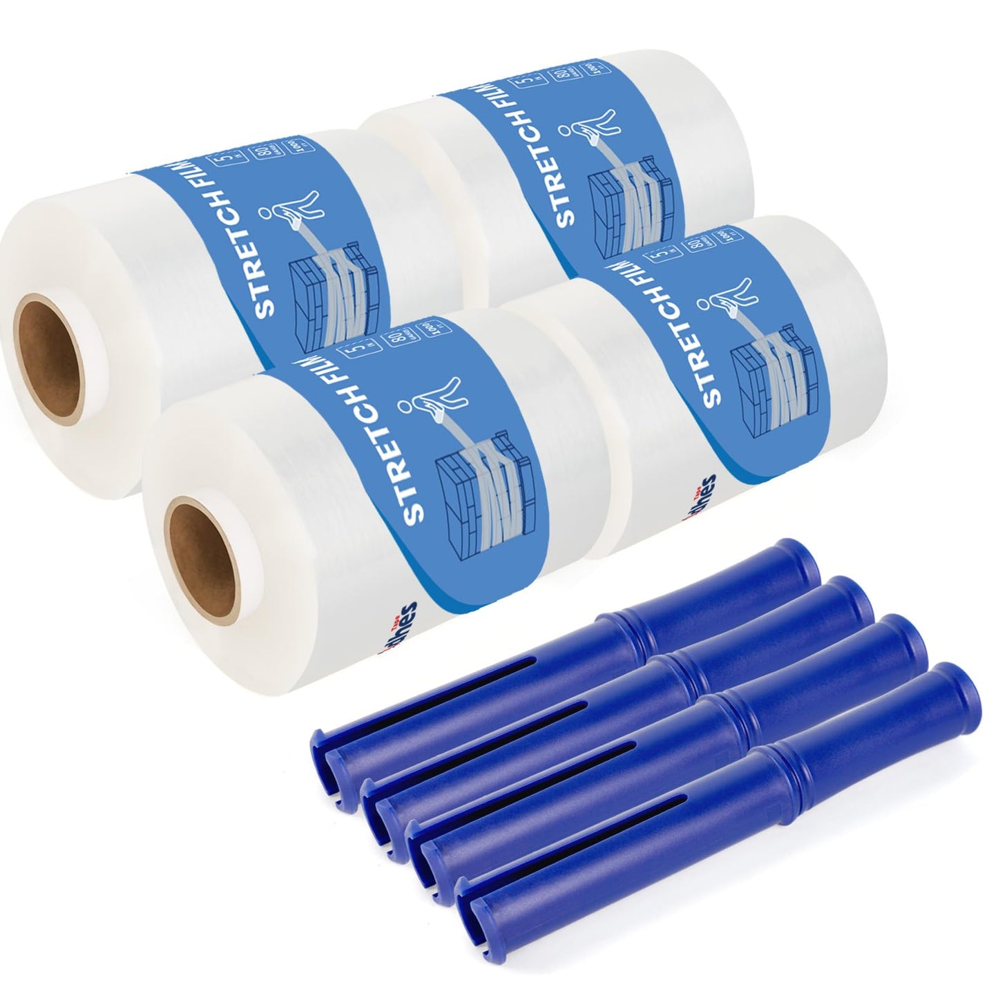 ADHES Mini Hand Stretch Wrap Film, 5 Inch x 1000 Feet, 4-Pack 80 Gauge Industrial Strength Stretch Film, Shrink Wrap Roll for Packing, Pallet Wrap, Furniture Wrapping Moving & Protection
