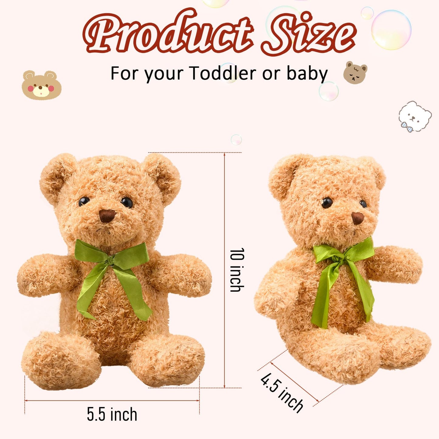 15 Pack Bear Stuffed Animal 10 Inch Small Plush Bear Toy Cute Soft Plush Stuffed Bears Toy with Bow Tie for Birthday Christmas Baby Shower Valentine's Day Graduation Party Gift