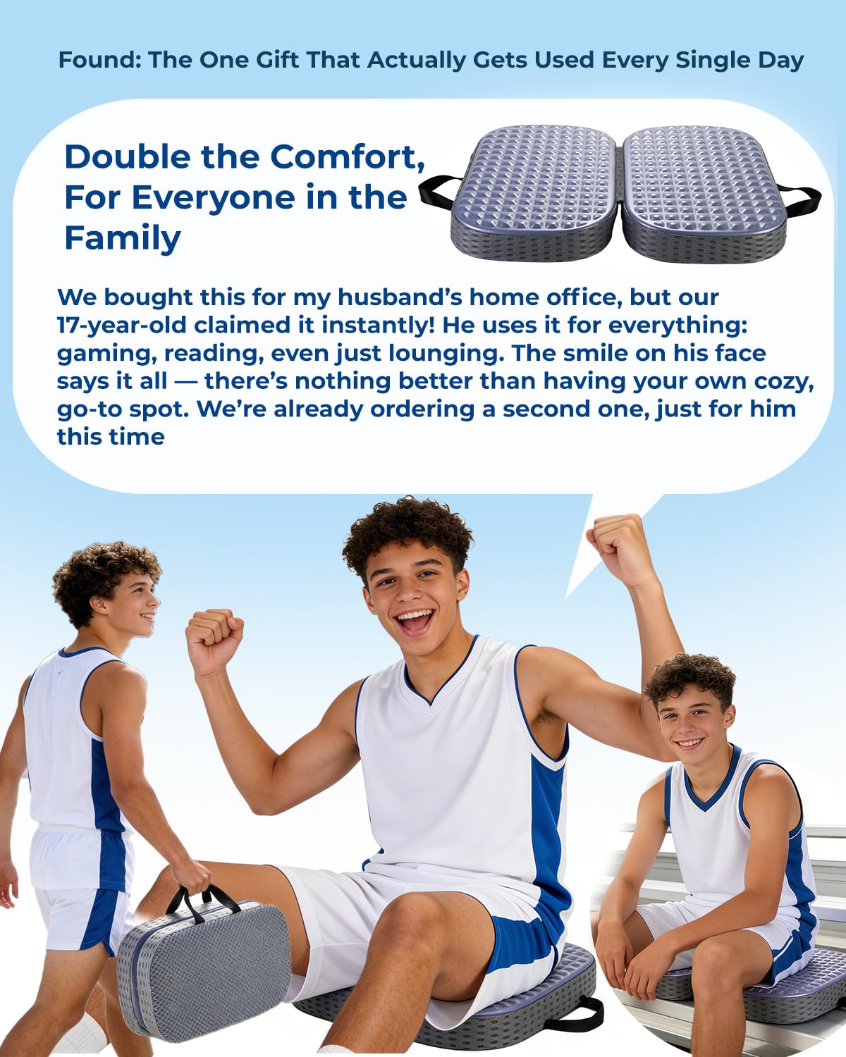 Gel Enhanced Memory Foam Seat Cushion Foldable Gel Cushion Large Office Chair Cushion for Long Sitting Ergonomic Tailbone Pillow Pain Relief Car Seat Cushion Travel Cushion for Airplane Stadium