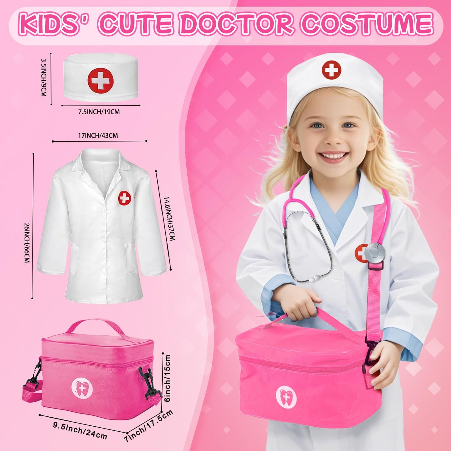 XZZO Doctor Kit for Kids, Pretend Play Dentist Set for Toddlers with Medical Bag & Real Stethoscope, Realistic Wooden Medical Kit Role Play Set, Gifts for Boys Girls 3+ Years