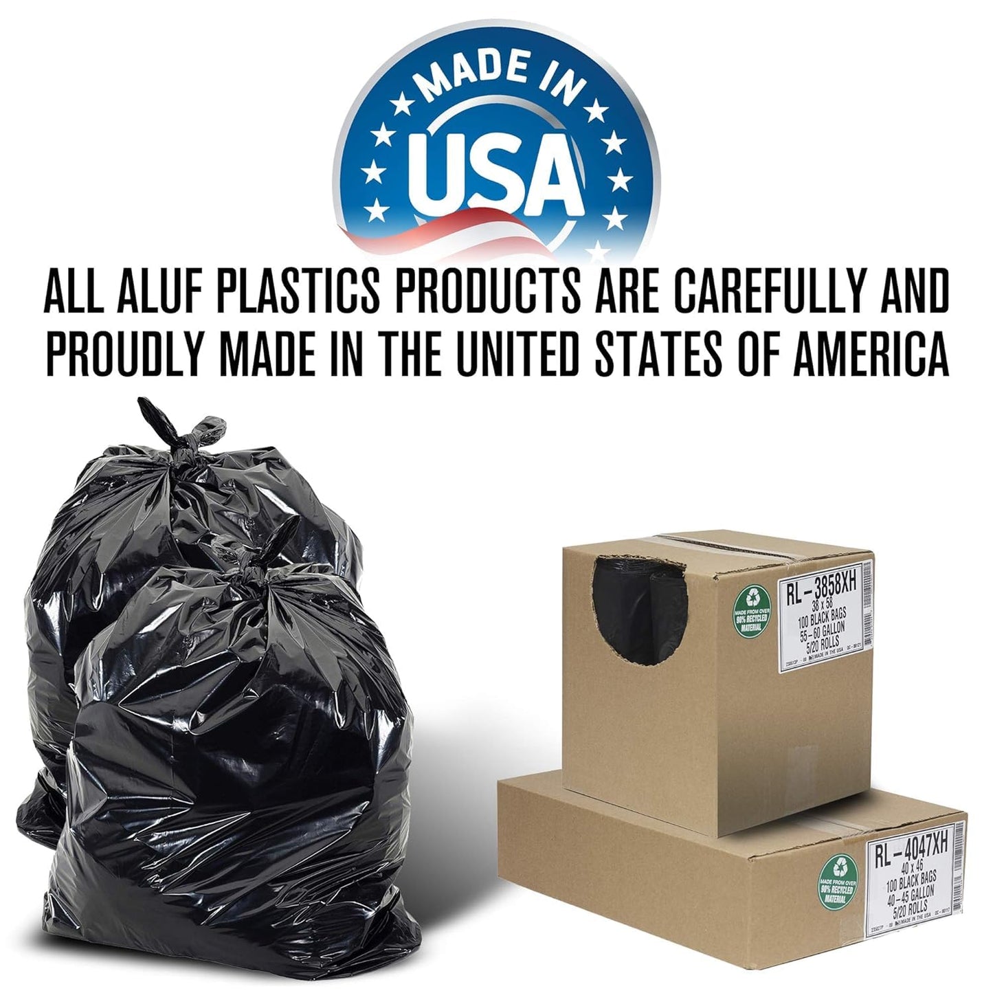 Aluf Plastics 33 Gallon Trash Can Liners (100 Count) - 33" x 39" - Thick 1.5 MIL Equivalent Black Trash Bags for Bathroom, Kitchen, Office, Industrial, Commercial, Recycling and More