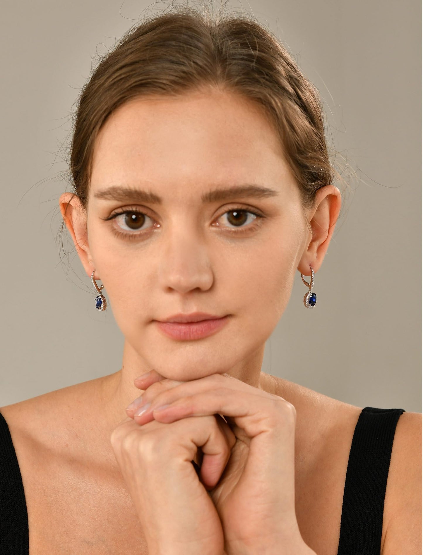 YL Created Blue Sapphire Drop Dangle Earrings for Women, Solid Sterling Silver Oval Cut Halo Gemstone Solitaire Leverback Jewelry Birthday Gifts Mother Her