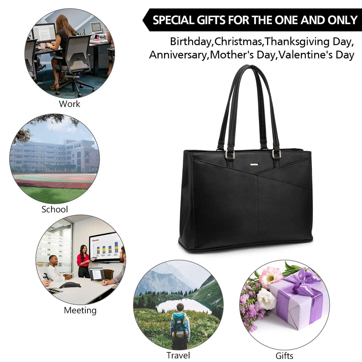 LOVEVOOK Laptop Tote Bag for Women 15.6 Inch Waterproof Leather Computer Bags Women Business Office Work Bag Briefcase Brown