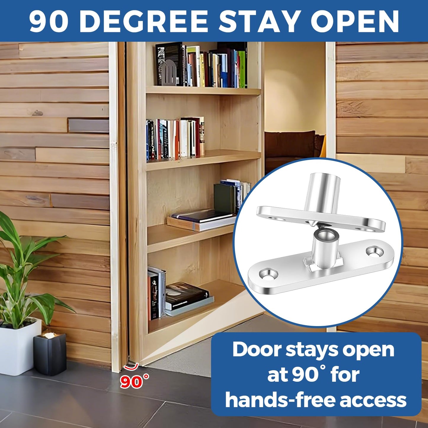TamBee Door Pivot Hinge Heavy Duty Detent Hidden Bookcase Hinges Secret Door Hinges Stainless Steel Invisible Door Hinge Hardware with Hold Open, 330lbs Heavy Load
