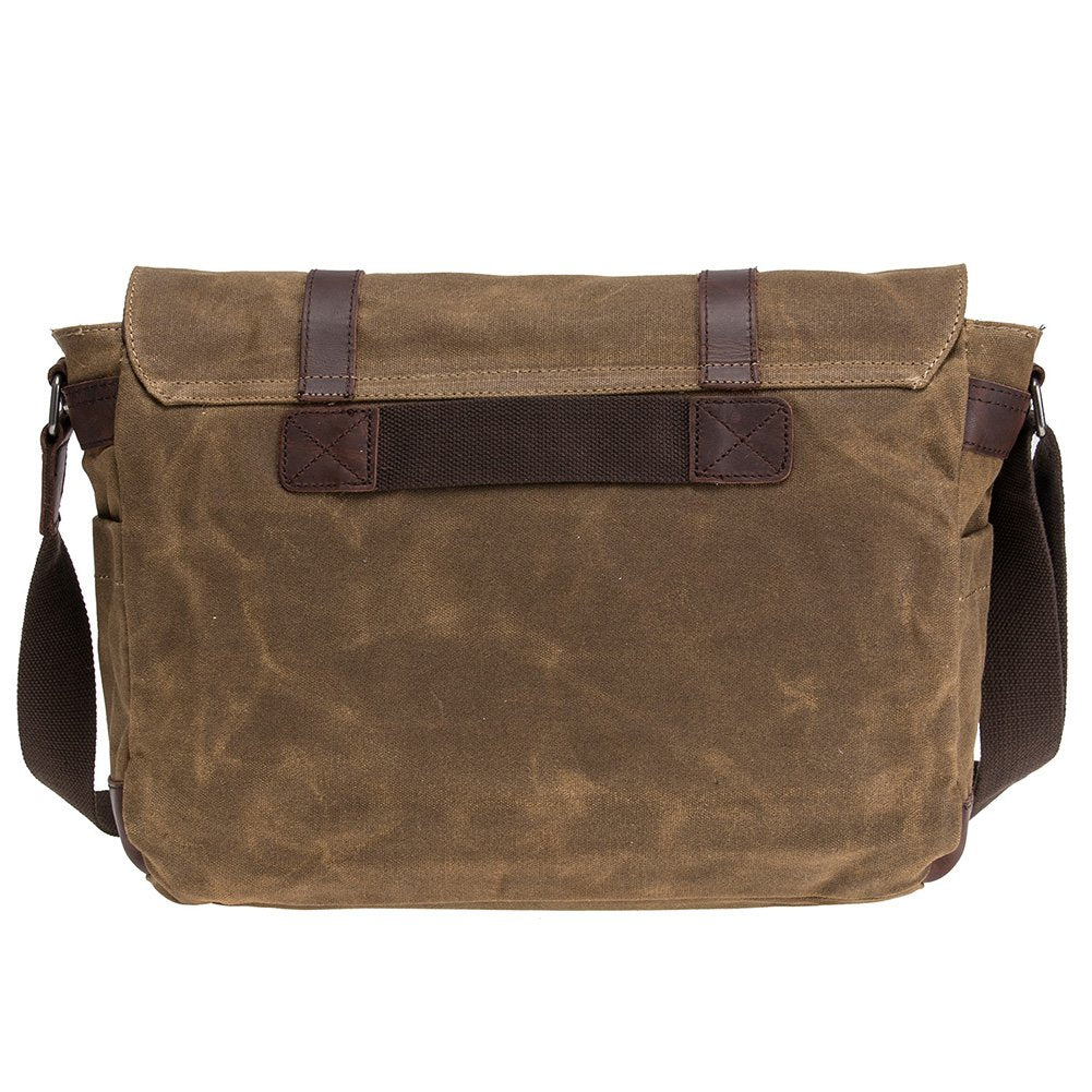 Waterproof Waxed Canvas 15.6" Laptop Messenger Bag Men Business Vintage shoulder bag / Briefcase (Khaki-2)