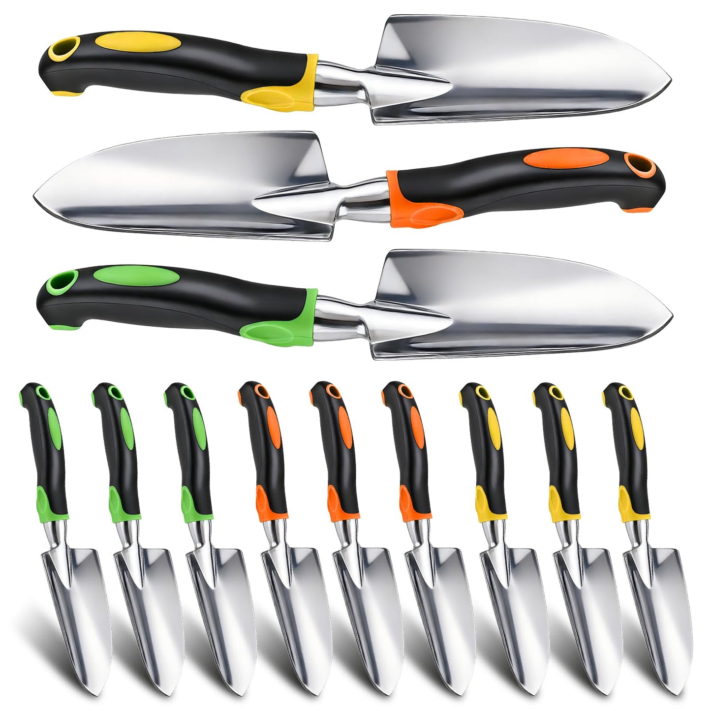 Patioer Garden Shovel Hand Trowel Cast-Aluminum Heavy Duty Mini Shovel Garden Tools Soft TPR Non-Slip Handle Potting Tools for Planting, Transplanting, Weeding, Digging Soil (12 Pack)