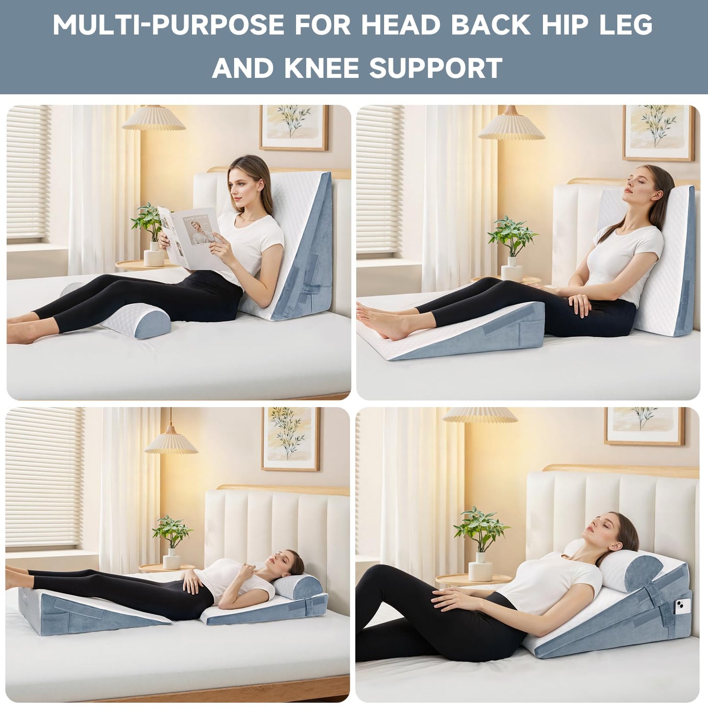 Bed Wedge Pillow for Sleeping, 3 Pcs Adjustable Height 4.5&7.5&12 Inch Triangle Pillow Wedge for Post Surgery, Acid Reflux, Snoring, Legs Pain Relief