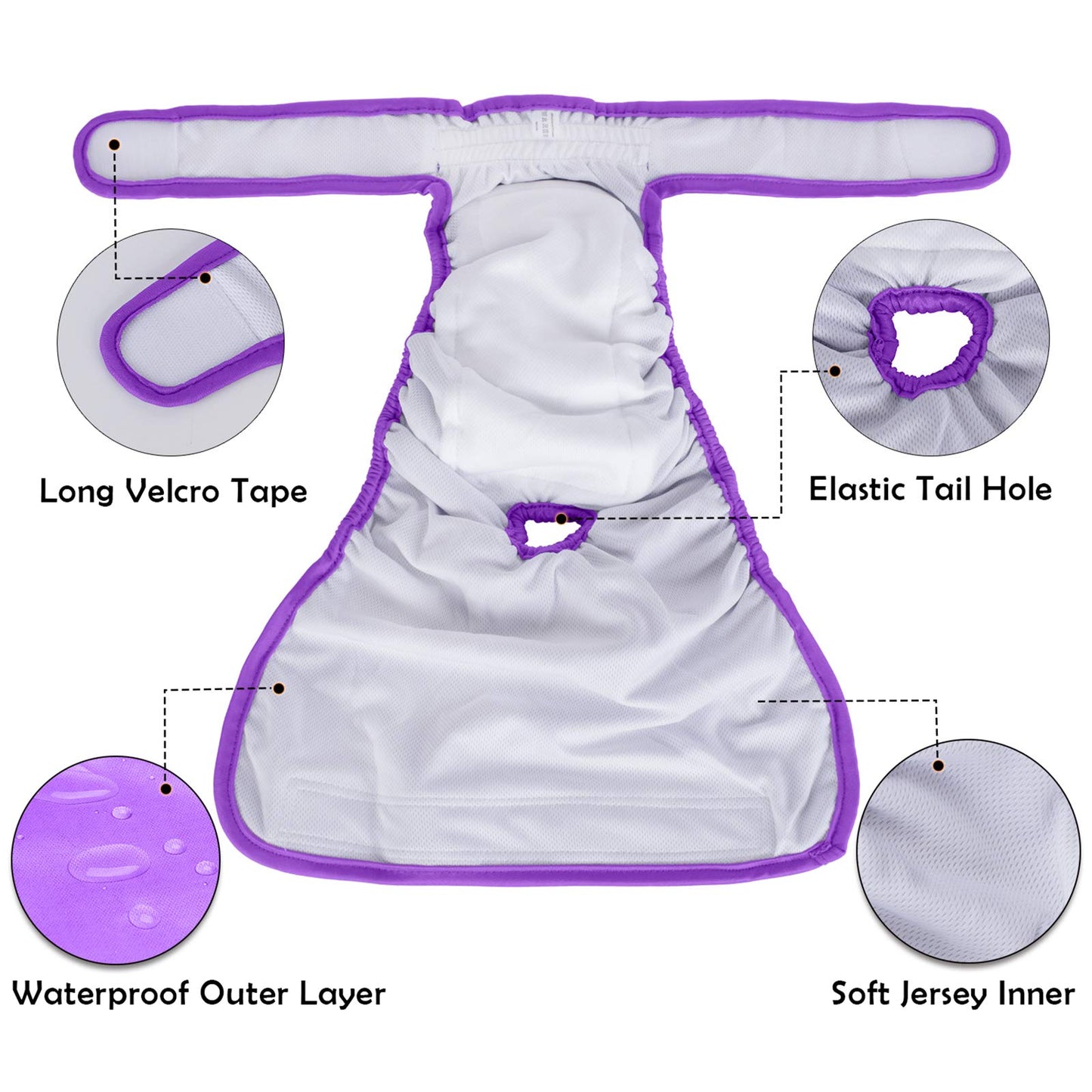 Luxja Reusable Female Dog Diapers (Pack of 4), Washable Wraps for Female Dog (Large 2, Sky Blue+Purple+Green+Rose Red)