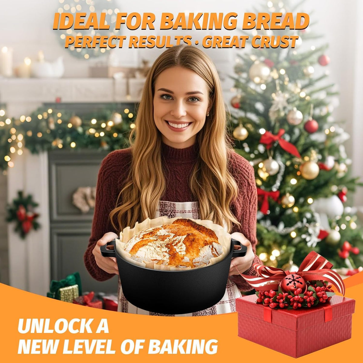 Cast Iron Pot Dutch Oven for Bread Baking, Cast Iron Casserole Dish with Lid Baking Cooking Supplies, 2-in-1 Dutch Oven Pot with Skillet, 5.2QT