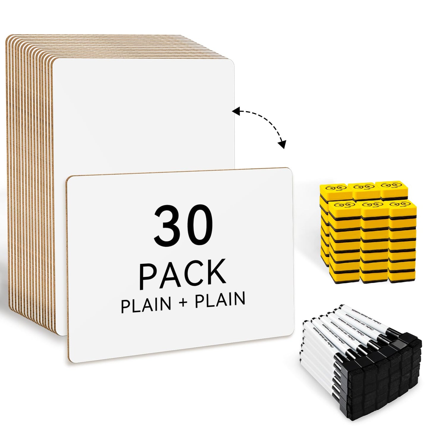 Double Sided Dry Erase White Board, Ohuhu 30-Pack 9 x 12 Inch Small Classroom Whiteboards Set, Including 30 x Lap Boards, 30 x Black Markers, 30 x White Board Erasers, Individual Mini Whiteboards