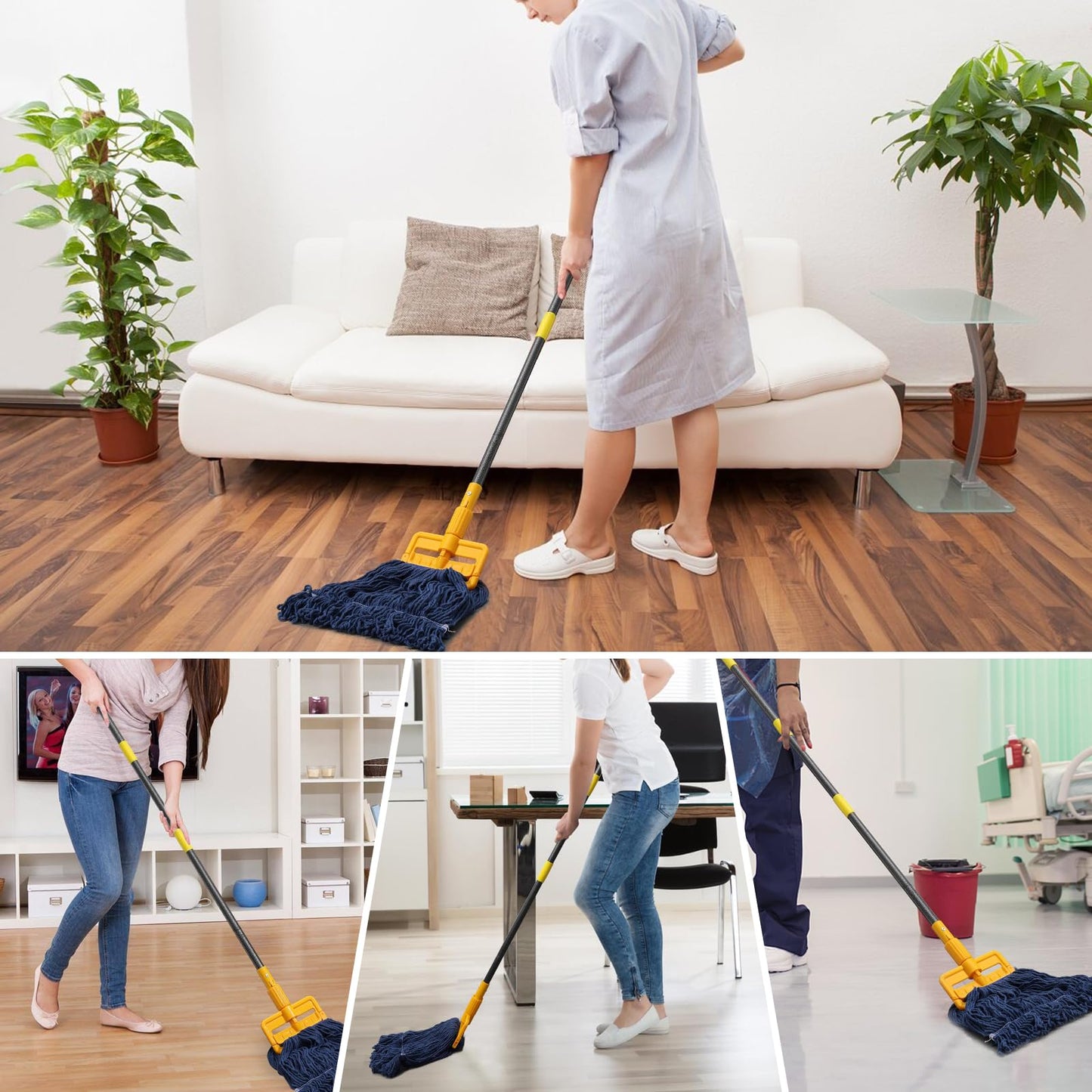 FLY HAWK Mop Handle Commercial Heavy Duty, 60 inch Metal Commercial Mop Stick,Side Gate Mop Head Replacement Holder for Floor Cleaning,Clamp Mop Handles Quick Change for Wet Mop