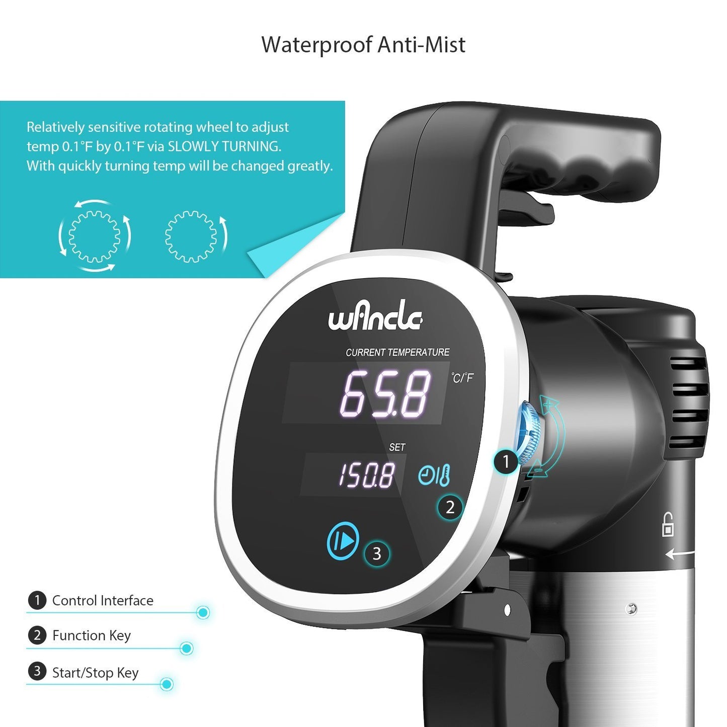 Sous Vide Cooker, Wancle Thermal Immersion Circulator, Accurate Temperature Digital Timer, Ultra-quiet, 850 Watts, 120V, Stainless Steel/Black