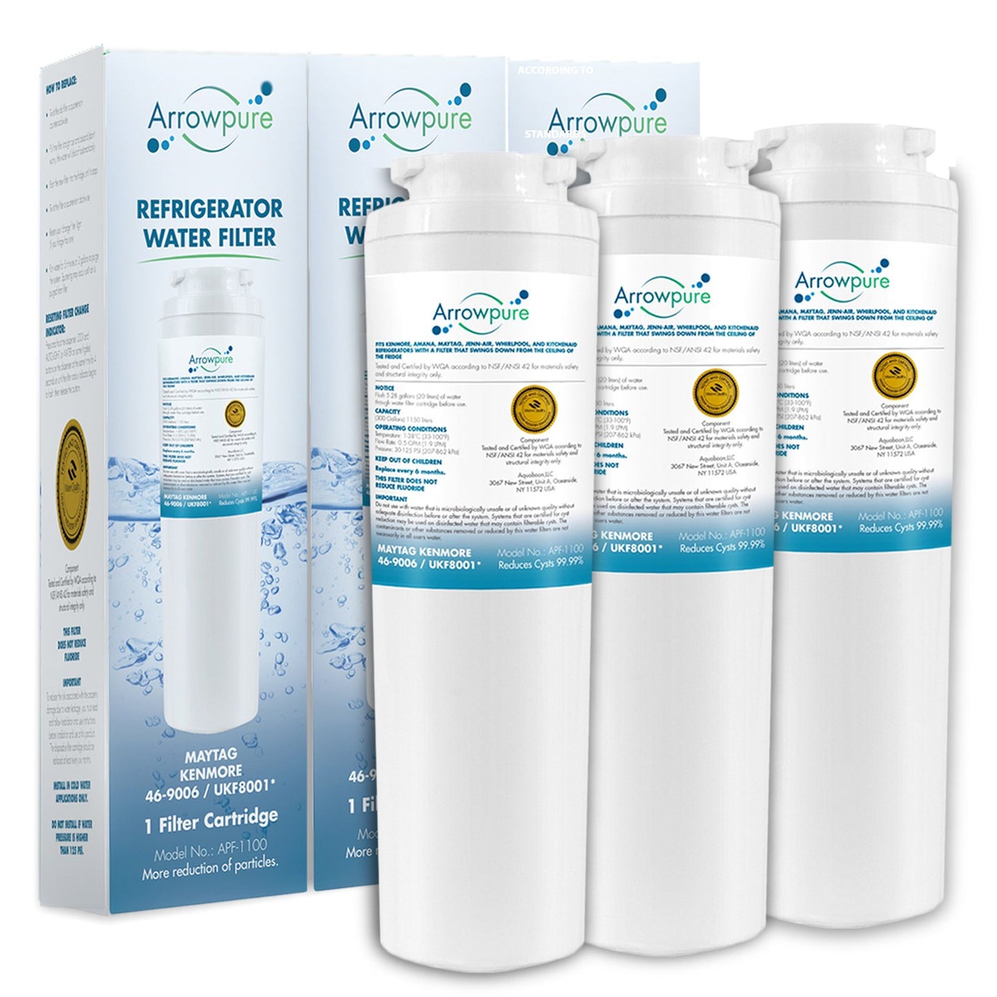 APF-1100 Compatible with UKF8001 Refrigerator Water Filter for Whirlpool EDR4RXD1, EveryDrop Filter 4, RFC0900A, WD-F07, 46-9006, 4396395, CF5, 3-Pack
