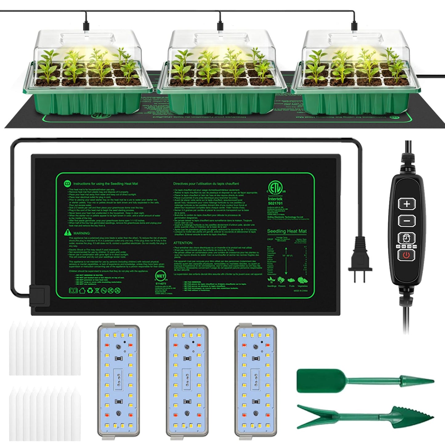 Seed Starter Trays with Grow Lights and Heat Mat, Plant Starting Kit, 36 Big Cell 4 Timing Set Humidity Domes Heightened Lids for Small Mini Greenhouse Germination Seeds Growing Starting (3 Pack)