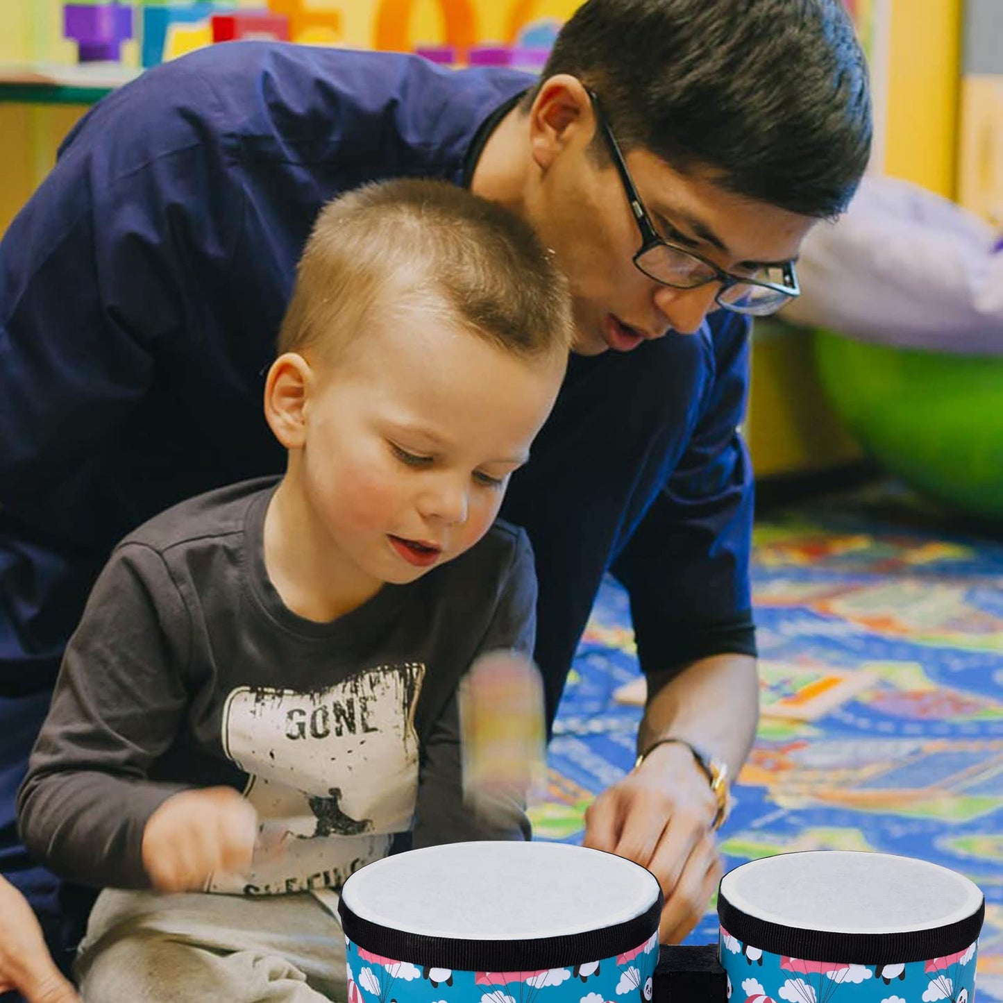 Bongo Floor Tom Drums Set: Floor Drum Percussion Music Instrument with 2 Mallets - Bongo Drums (Blue 5" to 6")