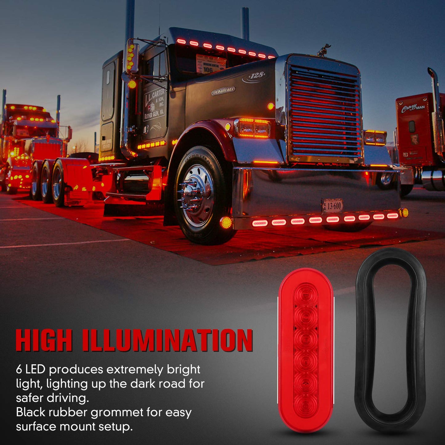 6" Oval Red LED Trailer Tail Lights 4PCS, AAIWA Turn Stop Brake Trailer Lights for Pickup RV Truck, with Surface Mount Grommet