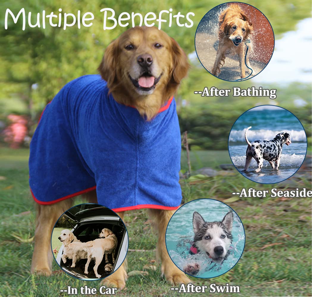HhiMyOct Dog Drying Coat - Towel Robe - Microfiber Dog Drying Bag Super Absorbent Pet Bathrobe,Adjustable Collar&Belly Strap Fast Drying Coat Pet Dog Cat Bath Robe Towel