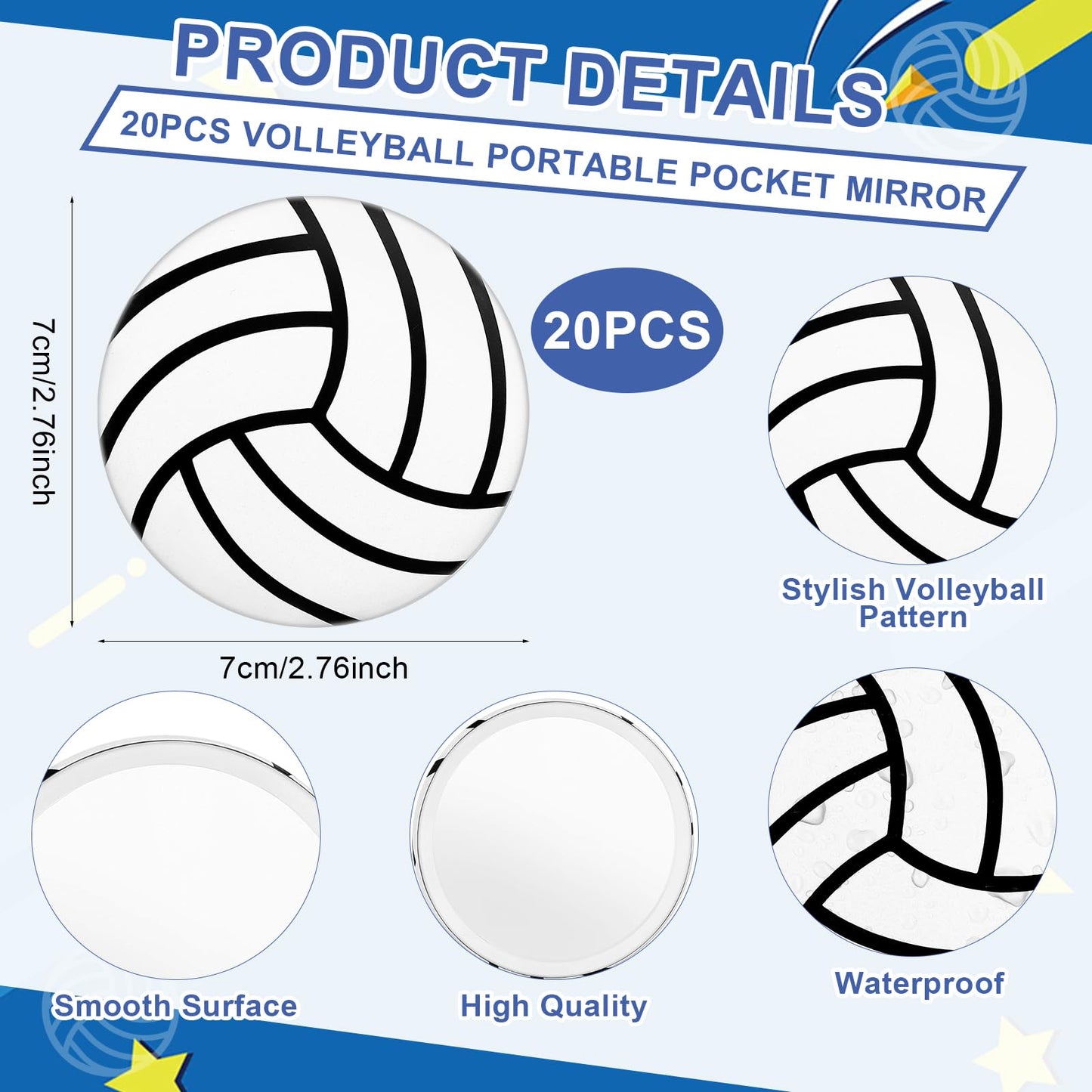 40 Pcs Volleyball Gifts 20 Volleyball Cosmetic Bags 20 Volleyball Compact Mirrors, Travel Pouches Black and White 2.76" Round Makeup Mirrors Women Volleyball Stuff Gifts Volleyball Players Teams,