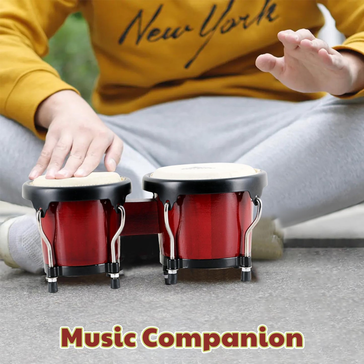 EASTROCK Bongo Drum 4” and 5” Bongos Set for Adults Beginners Professionals Tunable Wood and Metal Drum Percussion Instruments With Tuning Wrench (Red)