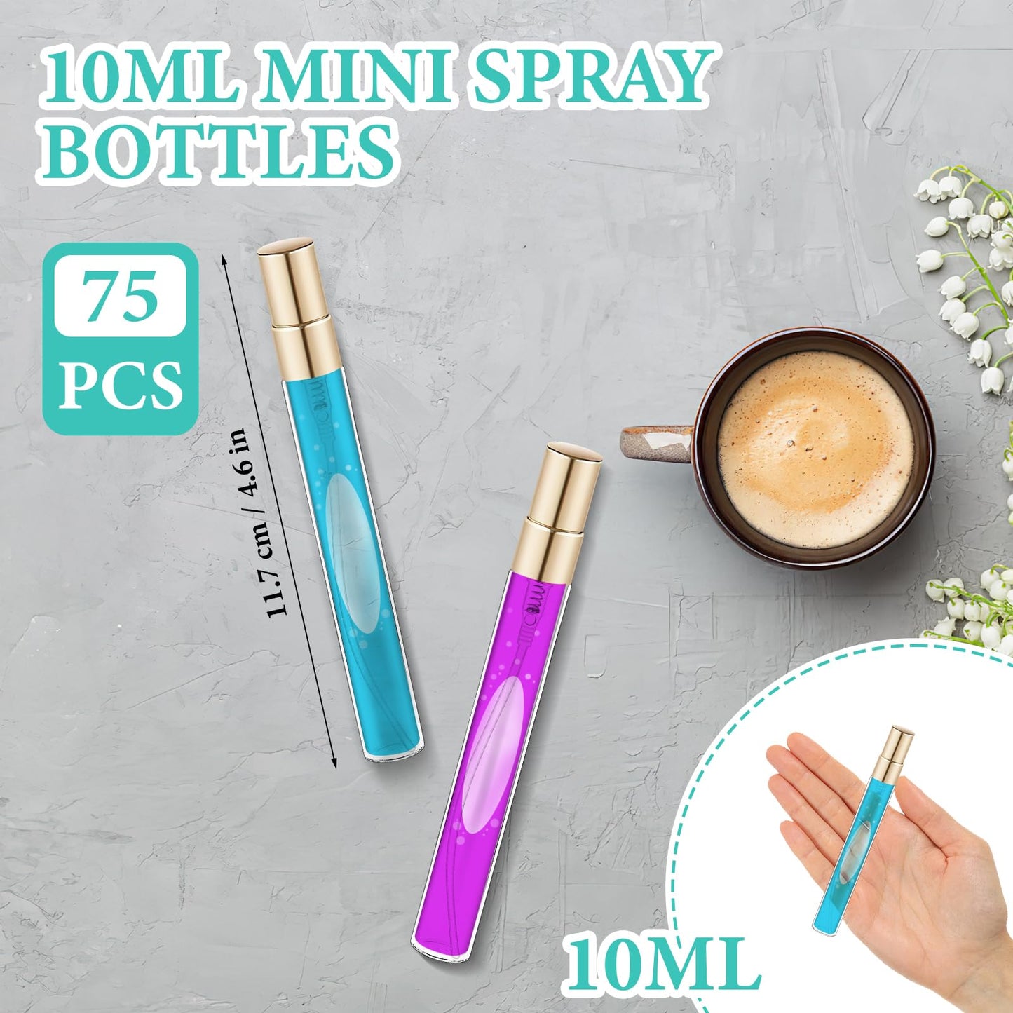 75 Pcs Mini Spray Bottles 10 ml Clear Glass Perfume Bottles Refillable Fine Mist Perfume Atomizer Portable Empty Sample Containers for Cleaning, Essential Oils, Travel