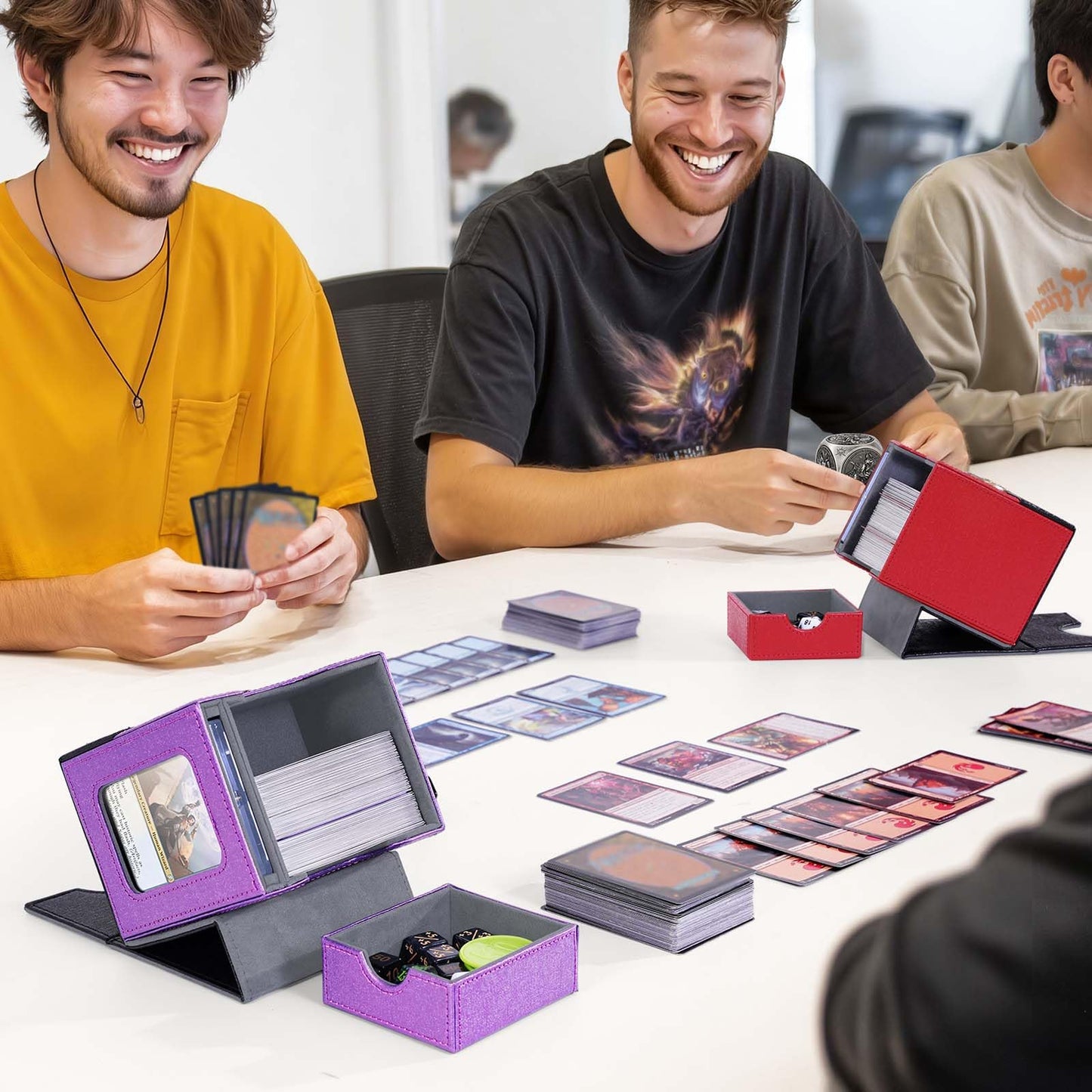 Kabinka Commander Deck Box for MTG with Metal Emblem, Card Deck Box with Dice Tray, Holds 100 Double-Sleeved Cards for TCG/PTCG, Cards Storage Case, 35PT Magnetic Card Holder (Black& Red, Lotus)