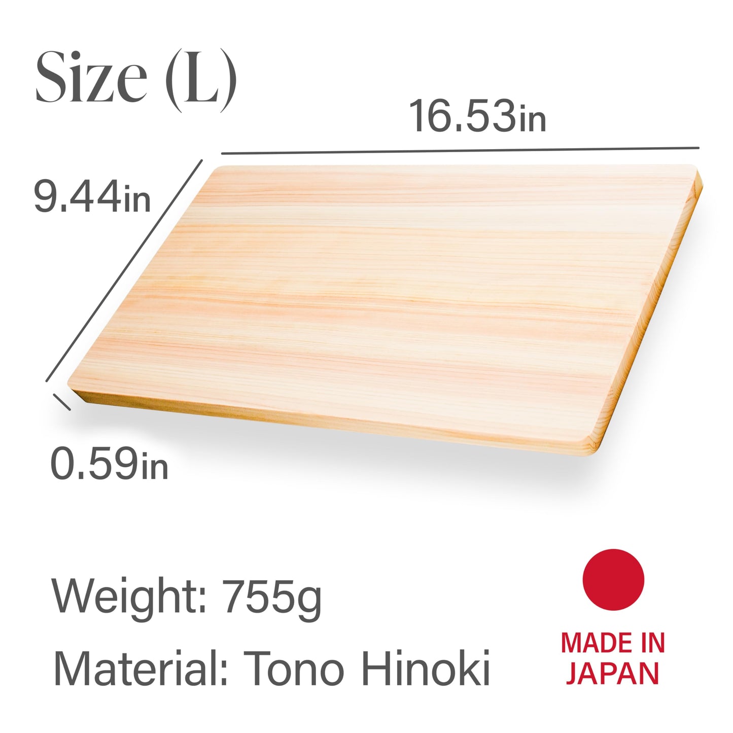 YAMASAN KYOTO UJI Japanese Hinoki Cutting Board - Large - Natural Cypress Wood Cutting Board, Kitchen Chopping Board, High Durability & Flexible, Made in Japan (16.53×9.44×0.59 inch) (Large)