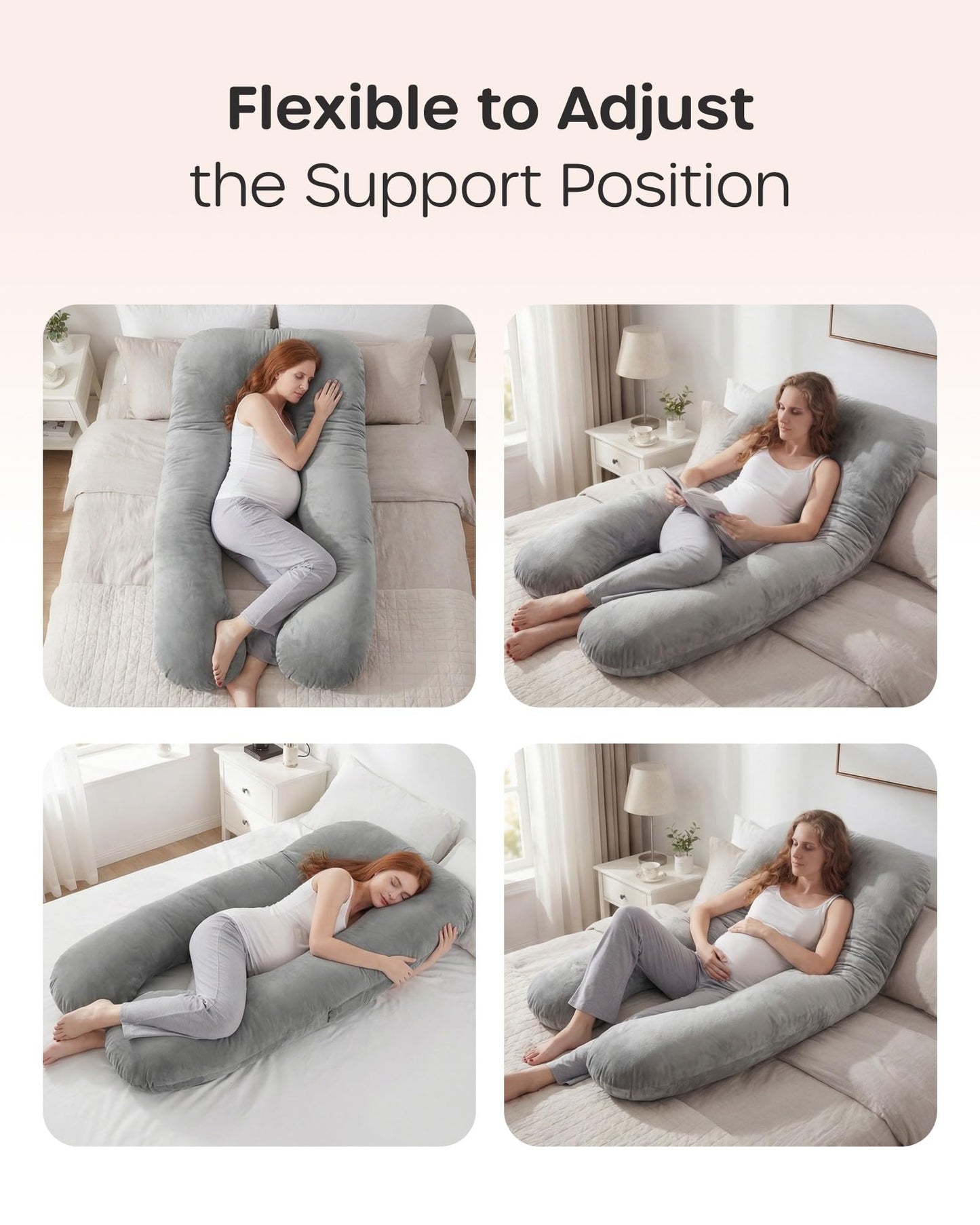 Nuliie Pregnancy Pillow for Sleeping, U Shaped Full Body Pillow Pregnancy Pillows, Maternity Pillow Support for Back, HIPS, Legs for Pregnant Women, with Washable Velvet Cover (Grey)