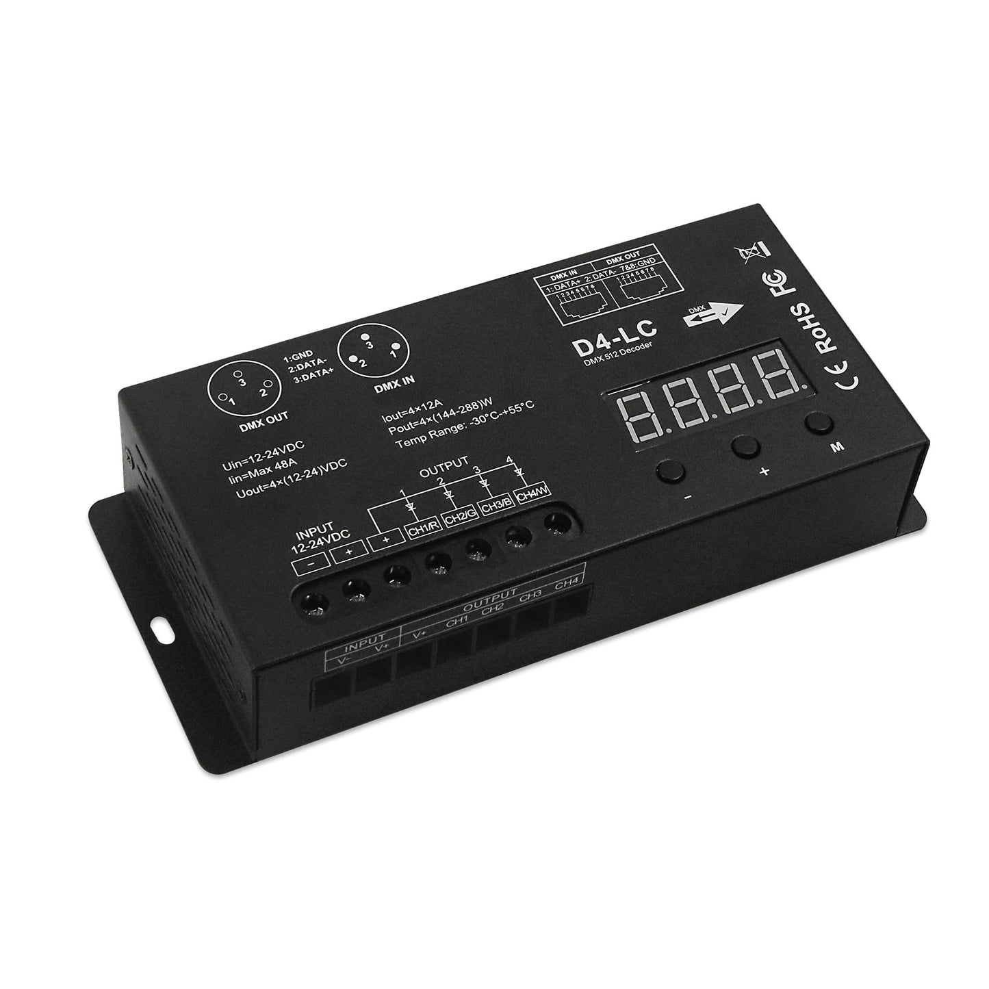 High Power Dmx Led Controller Led DMX 512 Decoder Dimmer Driver DC12V-24V for led rgb strip or lights (4 Channel RGBW (Updated))