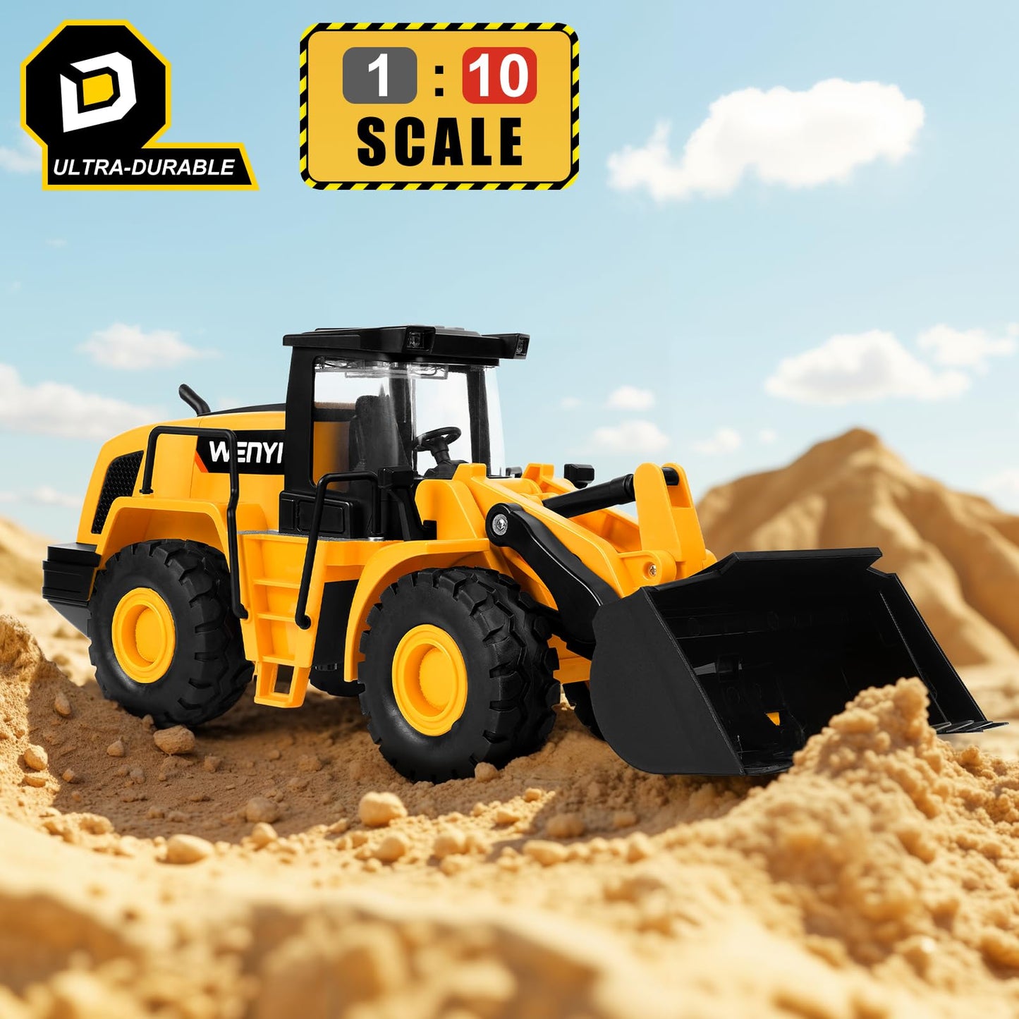 Bulldozer Toy, 16" Front Loader, 1:10 Scale Classics Bulldozer, Wheel Loader with Real Working Arm & Bucket, Lights & Sounds Construction Vehicle Toy for Kids Ages 3+ - Easter Gifts