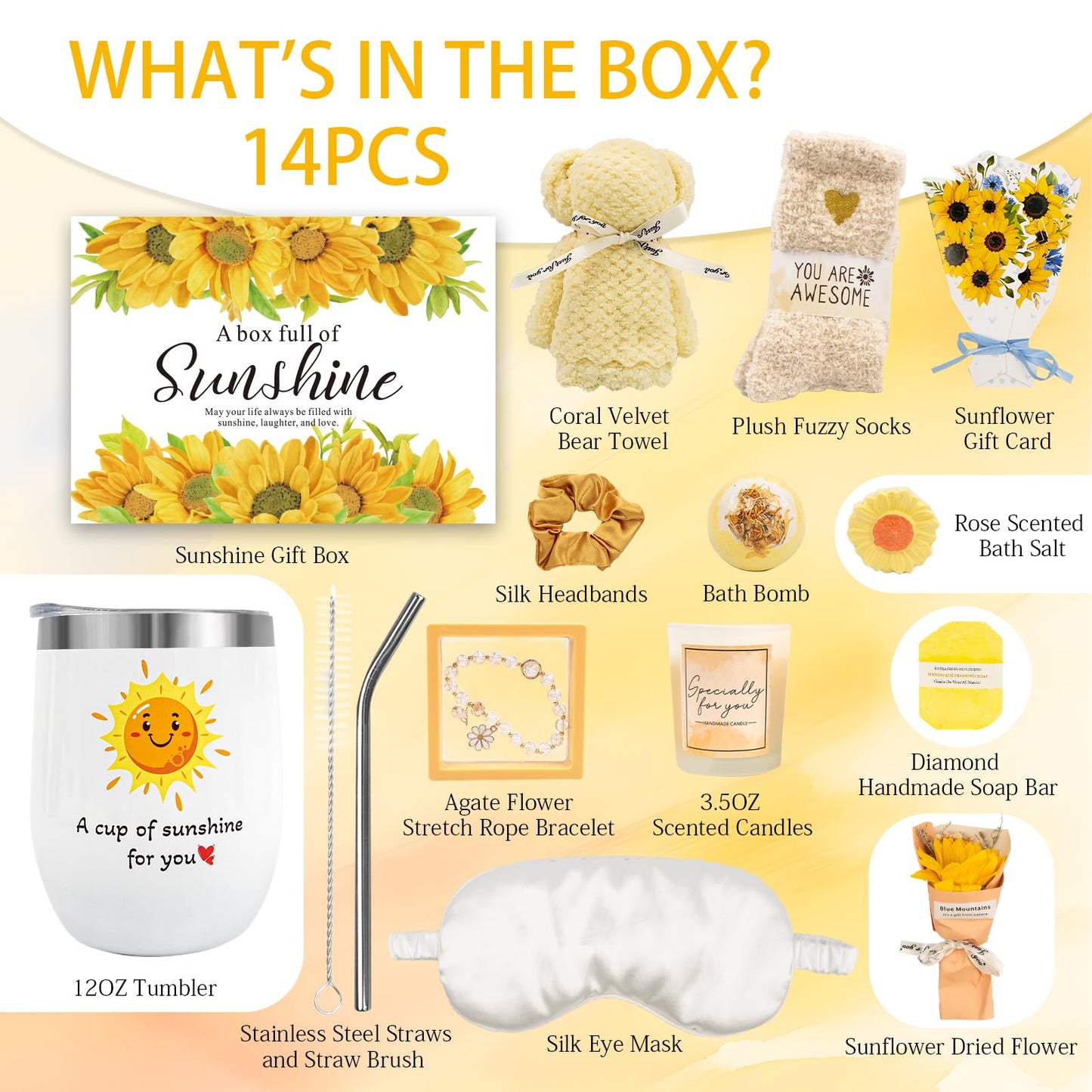 Birthday Gifts for Women, Sunflower Self-Care Package, Sending Sunshine Get Well Gifts for Women, Her, Sister, Mom, Best Friends, Unique Relaxation Spa Basket Perfect for Valentine's Mother's Day