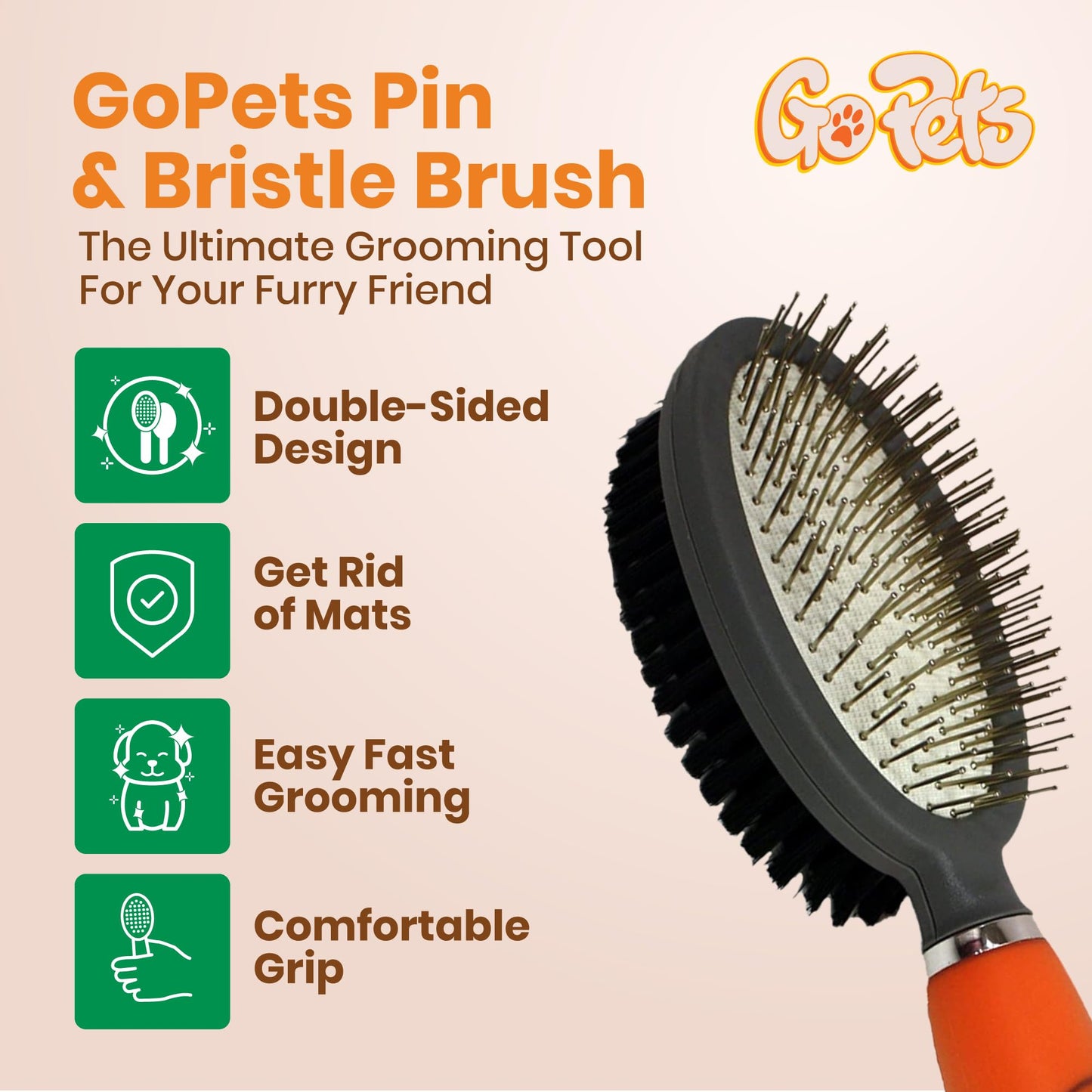 Professional Double Sided Pin and Bristle Brush for Dogs and Cats by GoPets Grooming Comb Cleans Pets Shedding and Dirt for Short Medium or Long Hair