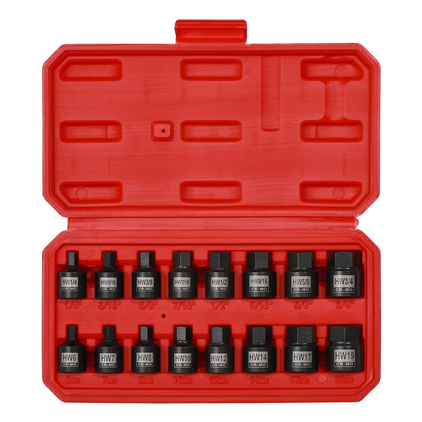Mayouko 16 Pieces 3/8" Drive Low Profile Hex Socket Set, Impact Allen Bit Socket, CR-MO, 1/4"-3/4", 6mm-19mm, SAE&Metric