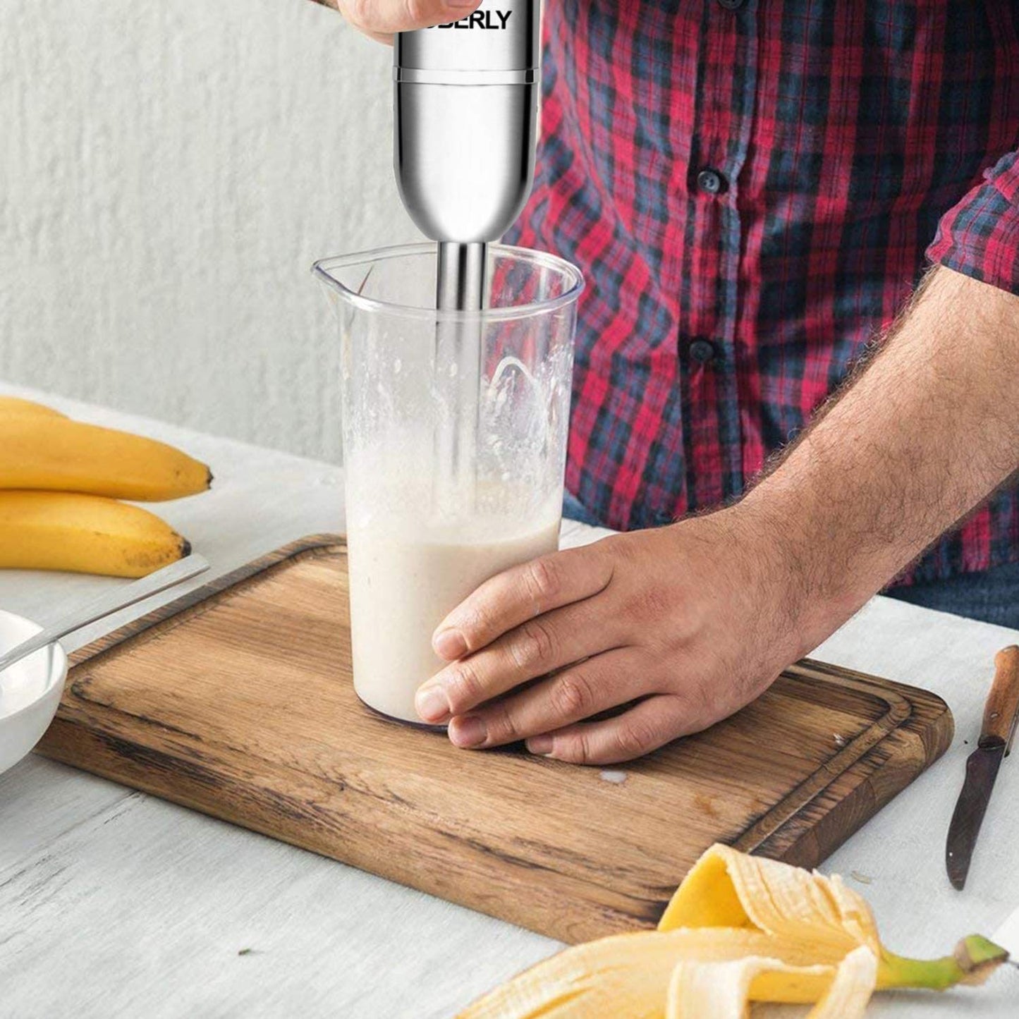 Immersion Hand Blender Electric, OBERLY 500W Heavy Duty 3-in-1 Handheld Stick Mixer, Smart Stepless, Stainless Steel Blade with Milk Frother, Egg Whisk for Coffee Foam, Smoothies and Puree