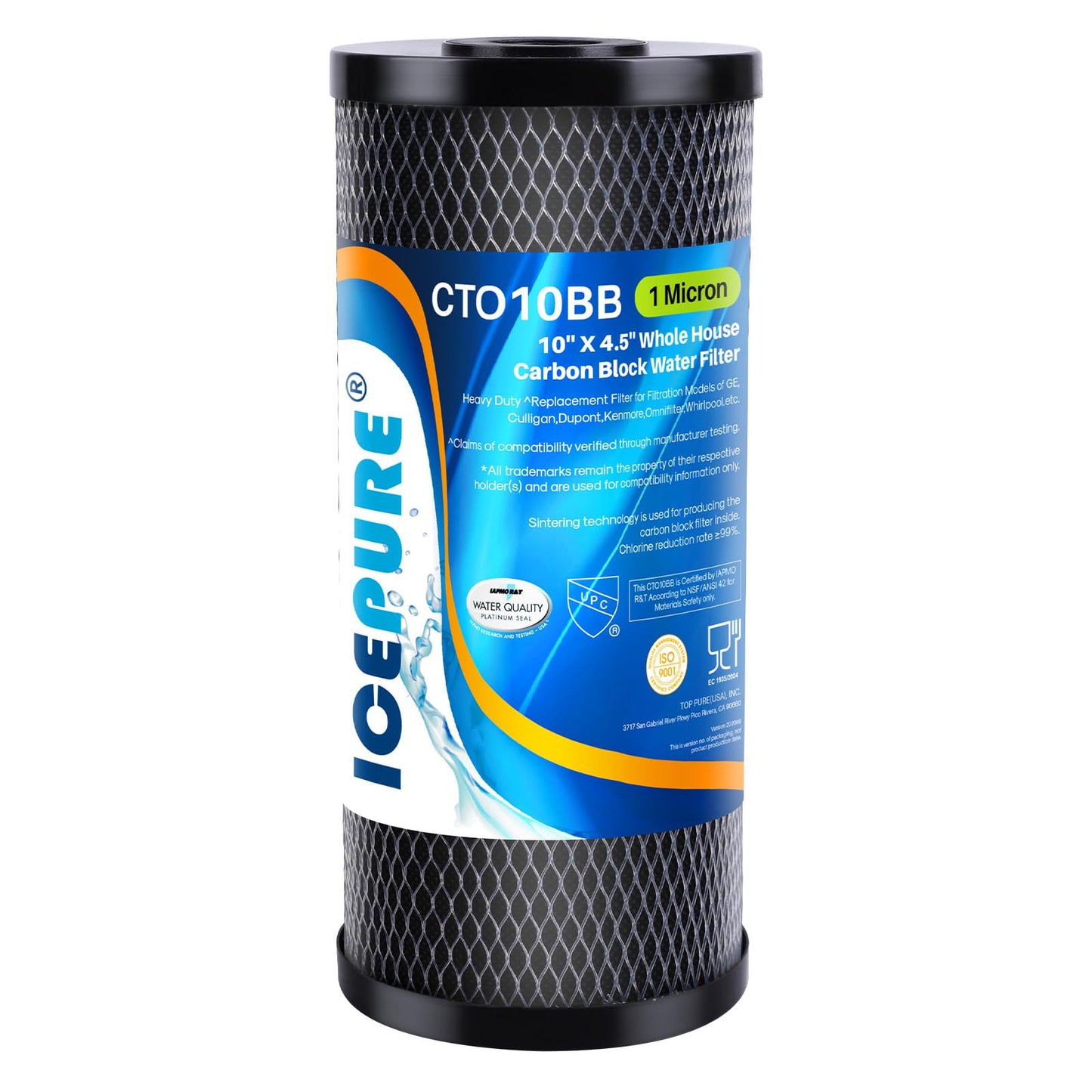 ICEPURE 10"X4.5",1 Microns Whole House Sediment Activated Carbon Water Filter Compatible with Dupont WFHDC8001,EP Series,EPM Series,CB-BB-10, GE FXHTC, GXWH40L, GXWH35F, GNWH38S, CTO10BB,1PACK
