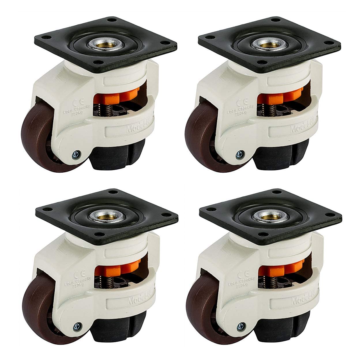 Toolly 4pcs 2" Leveling Caster Swivel Wheel Retractable Leveling Caster Industrial Machine Swivel Caster Heavy Duty 2200lbs Per Set