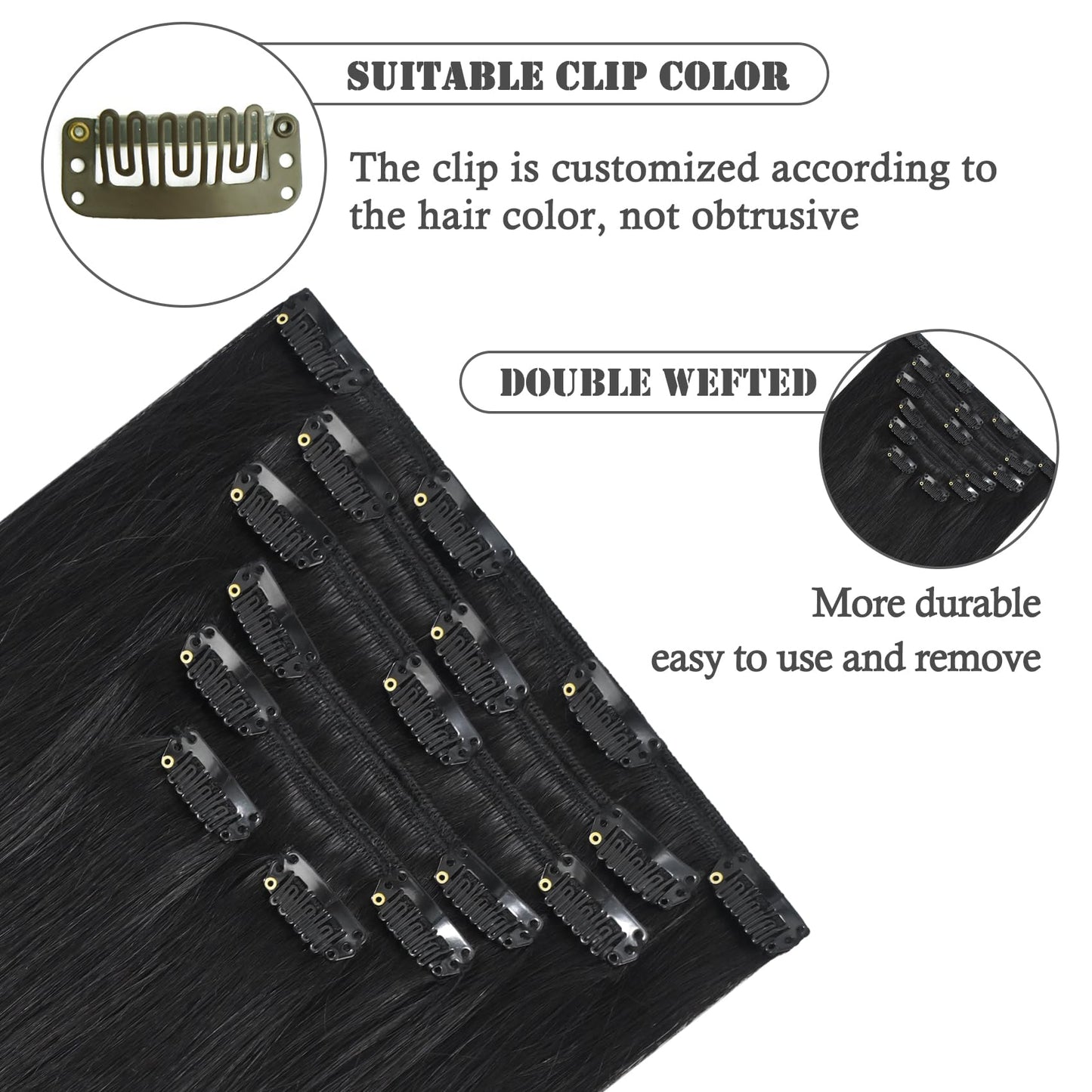 Aison Natural Black Clip in Hair Extensions Real Human Hair 18 Inch 70G/7Pcs Soft Silky Straight 16clips Clip in Human Hair Extensions for Women(18 Inch #1B)