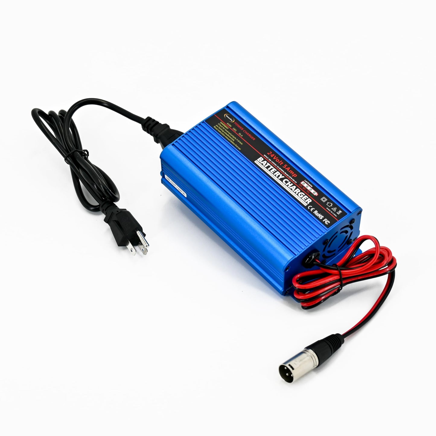 24V Battery Charger Automatic smart Charger 5A trickle Charger and I/O Switch 3 pin XLR Connector for Charging AGM Gel Lead-Acid Batteries for Cars wheelchairs Boats