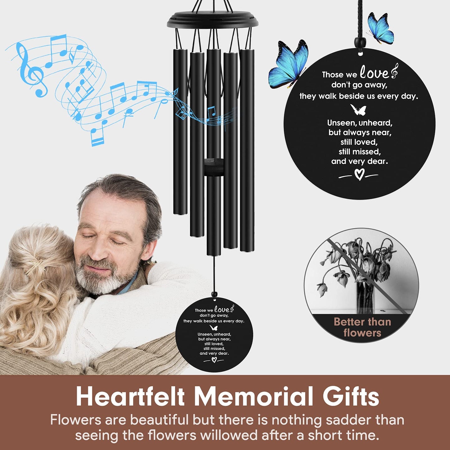 YOUNTASY Sympathy Wind Chimes, Memorial Wind Chimes for Loss of Loved One Prime, Windchimes in Memory of a Loved One, Loss of Father Mother Bereavement/Sympathy/Memorial Gifts for Remembrance, 35in