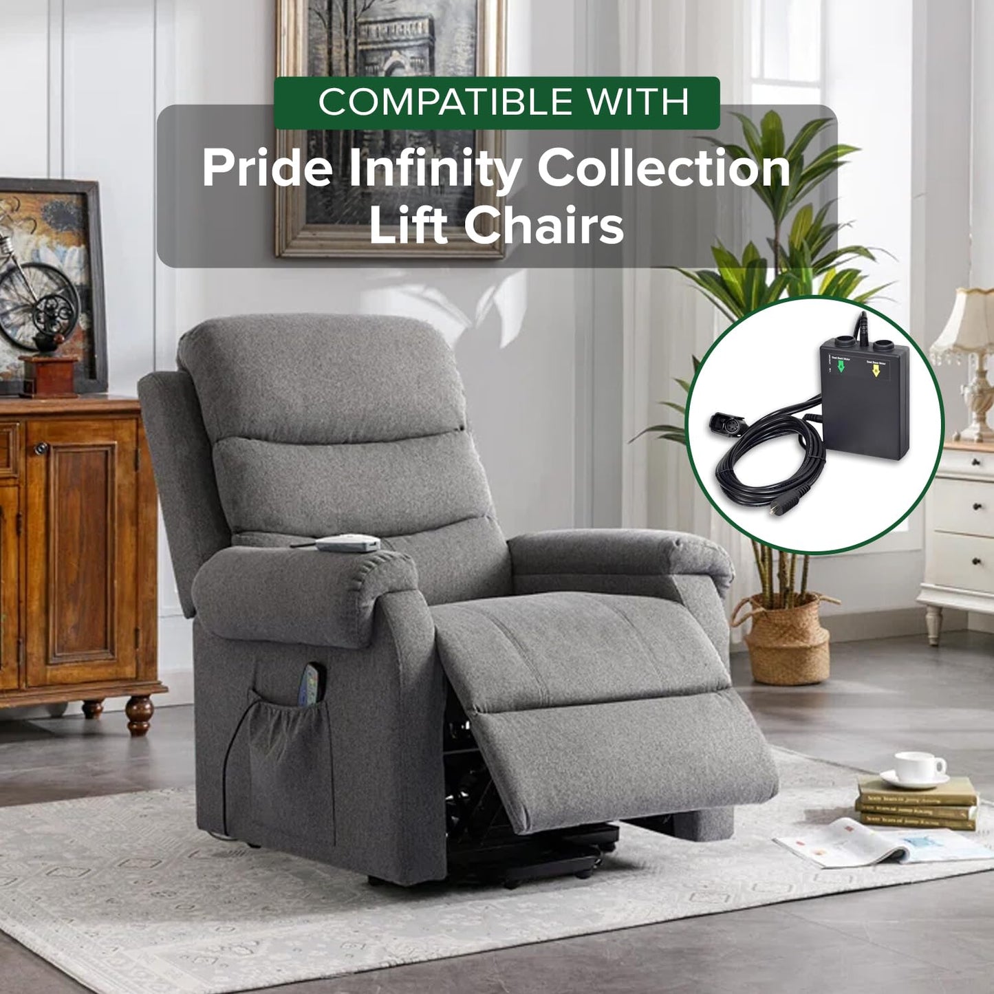 AlveyTech Infinite Position Motor Control Box for Pride Infinity Collection Lift Chairs - Replacement Parts for Pride Infinity LC-521 & LC-525 and Oasis LC-580 Power Recliner Lift Chair (ELE132831)