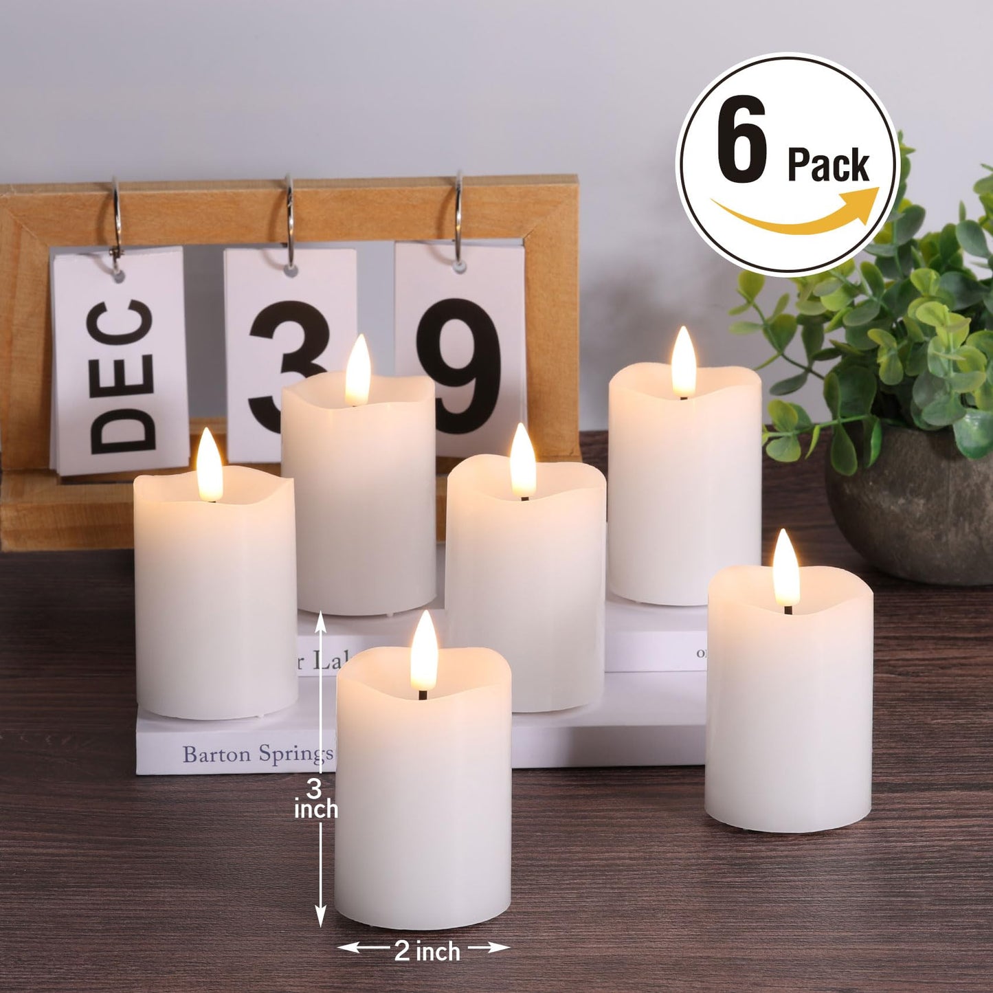 Eywamage White Flameless Votive Candles with Remote Batteries, Small Halloween LED Pillar Candles Flickering Set of 6