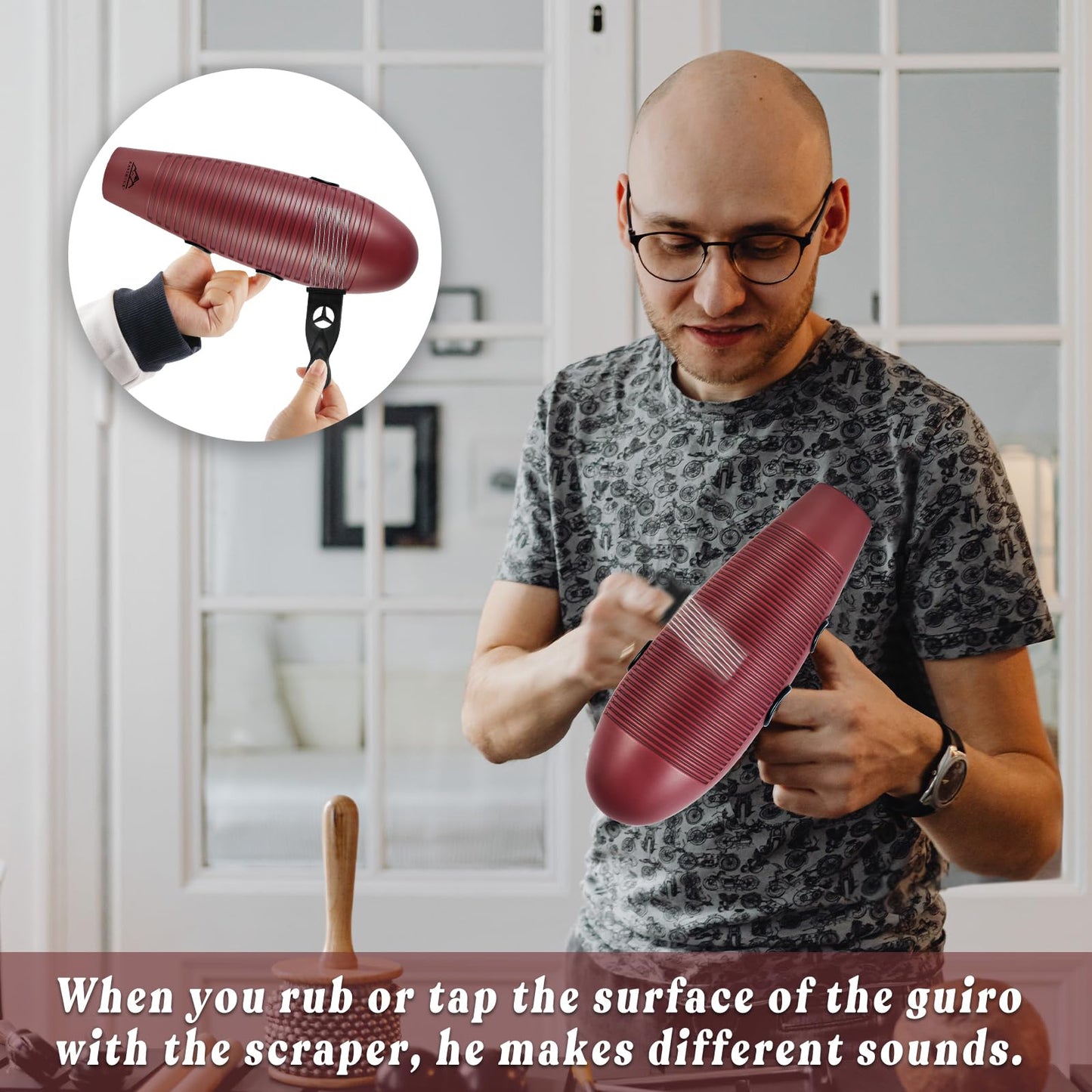 EASTROCK Guiro Instrument 3.9"x13" Fish Shaped Latin Percussion Instrument with 2 Scrapers Guiro Instrument Musical Training Tool for Beginners and Professional Band Accompaniment