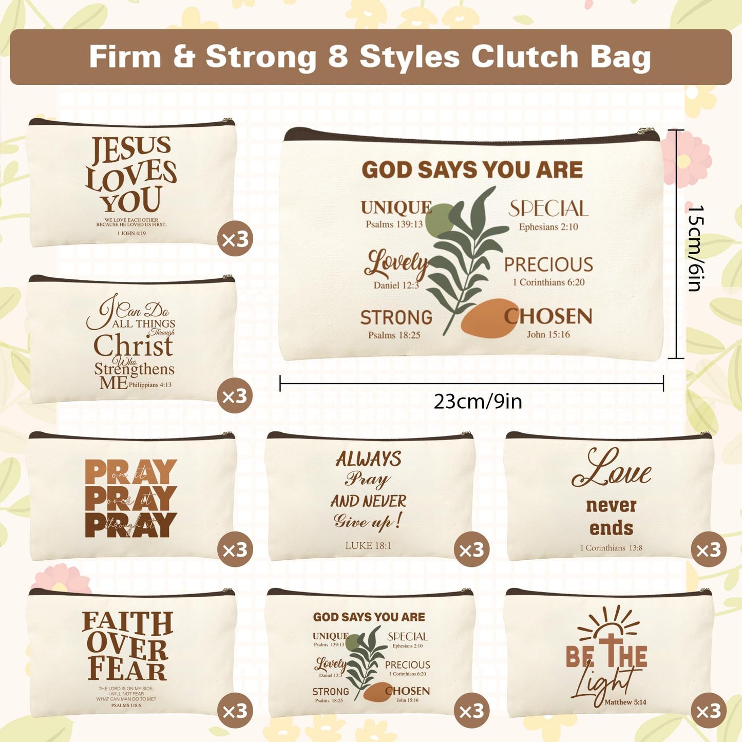 Kuabiz 24 Pcs Christian Cosmetic Bags Bulk for Women Bible Verse Makeup Bags Christian GIfts Inspirational Canvas Pencil Pouches with Zipper for Organize Cosmetics Journaling Motivational Supplies