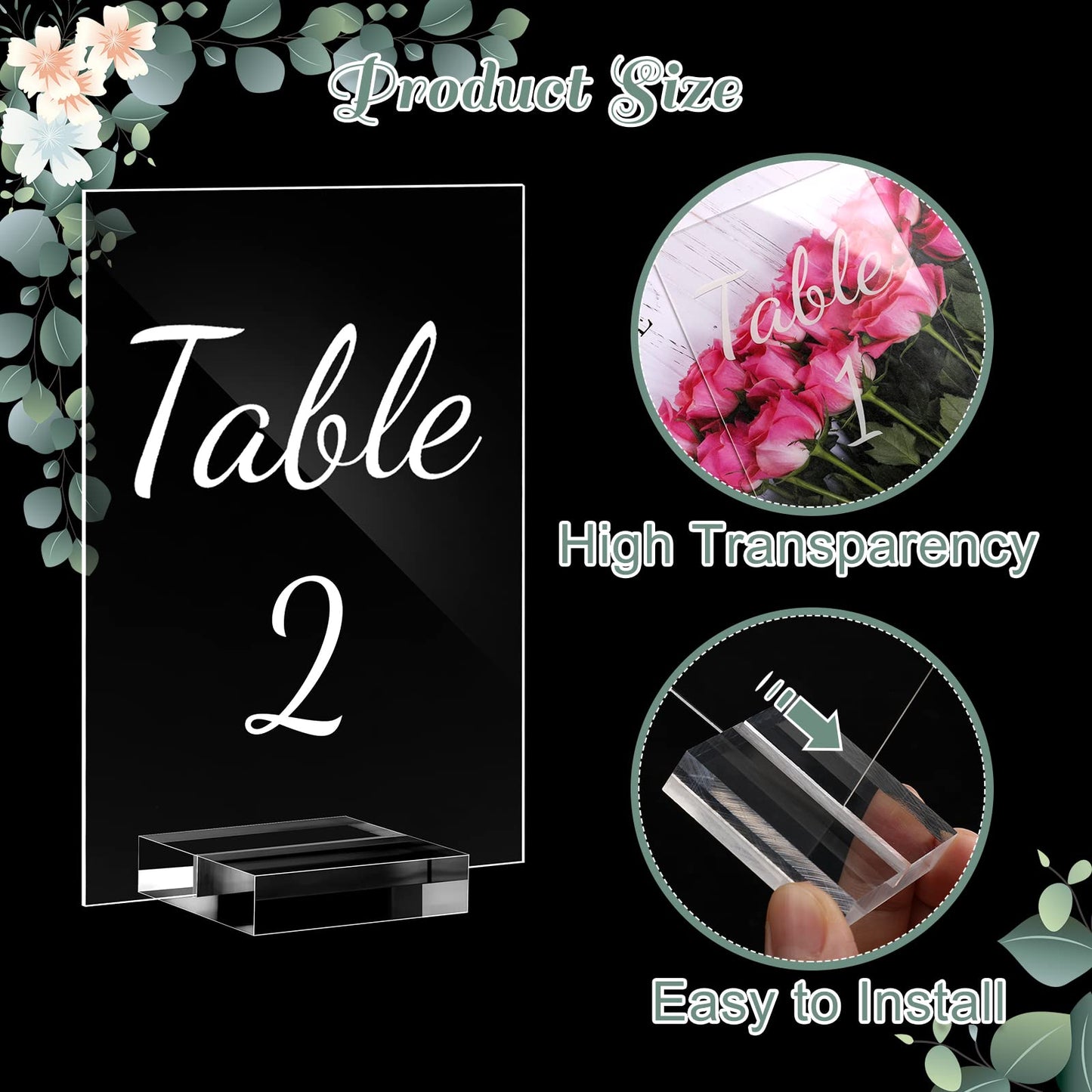 40 Pack Acrylic Wedding Table Number 1-40 Clear Wedding Table Stand with Numbers Calligraphy Table Number Holders 4 x 6 Inch Acrylic Table Signs for Wedding Reception Centerpieces Decorations (White)
