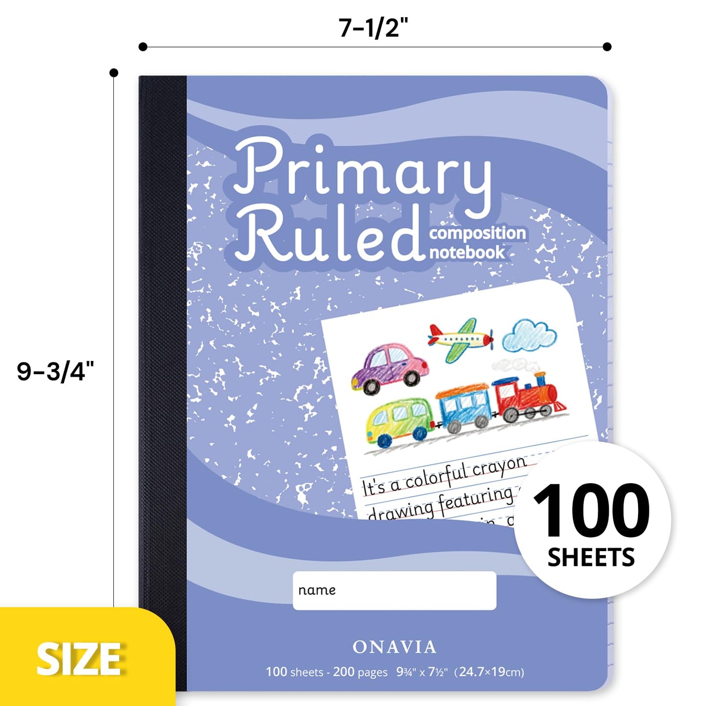 ONAVIA Primary Journal Composition Notebook, Grades K–2, 100 Sheets, 12 Pack, 9-3/4”x7-1/2”, Writing and Drawing Notebook for Kids, Cornflower Blue