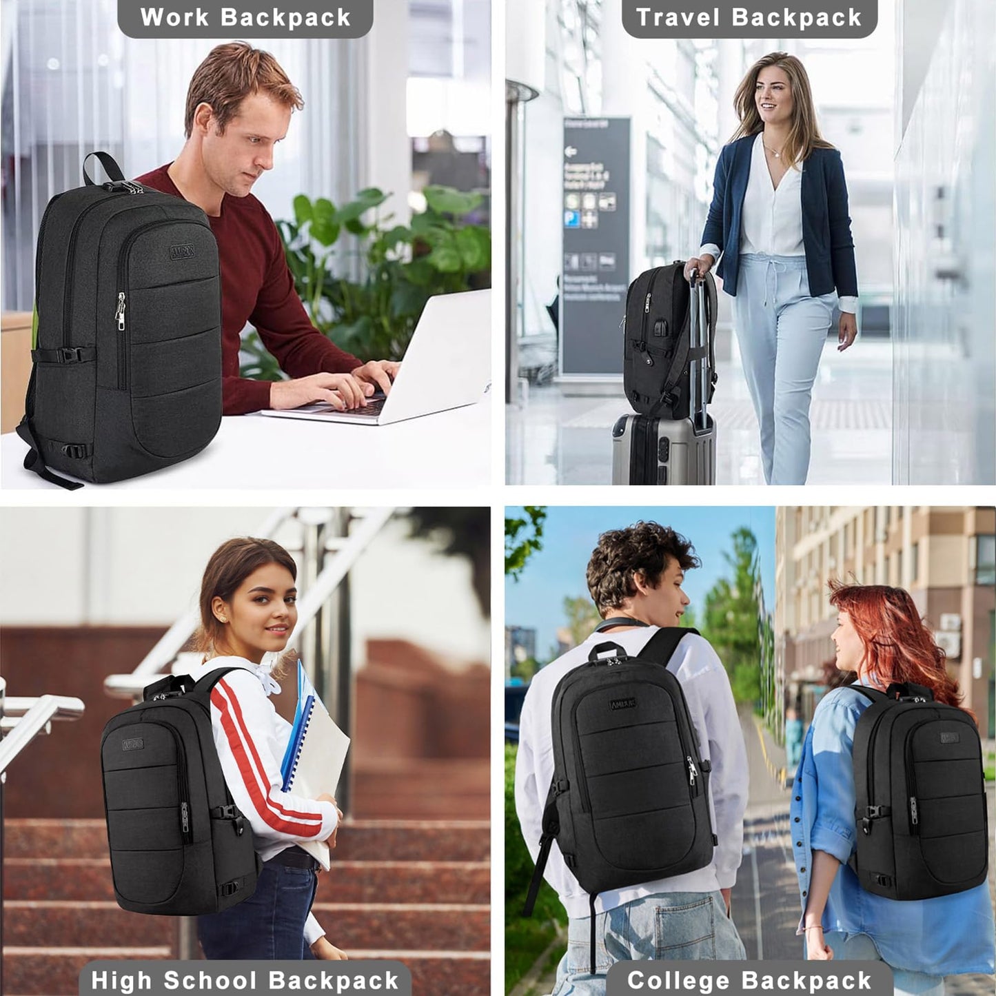 Travel Laptop Backpack, 17.3 inch Anti Theft Business Laptop Backpack with USB Charging Port and Headphone Interface, Computer Backpack for College School Student Work Men & Women