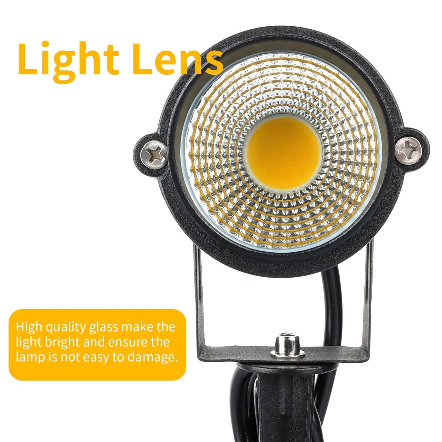 Warm White Spot Lights Outdoor, 12W 3000K Landscape Spot Lights, IP65 Waterproof Garden Lighting, Metal Case COB LED Lights for Lawn Lamp US 3- Plug Yard Christmas Decoration with Stakes(2 Pack)