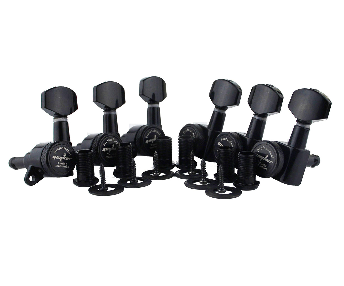 Guyker Guitar Locking Tuners (6 for Left) - 1:18 Lock String Tuning Key Pegs Machine Head with Hexagonal Handle Replacement for ST TL SG LP Style Electric, Folk or Acoustic Guitars - Black